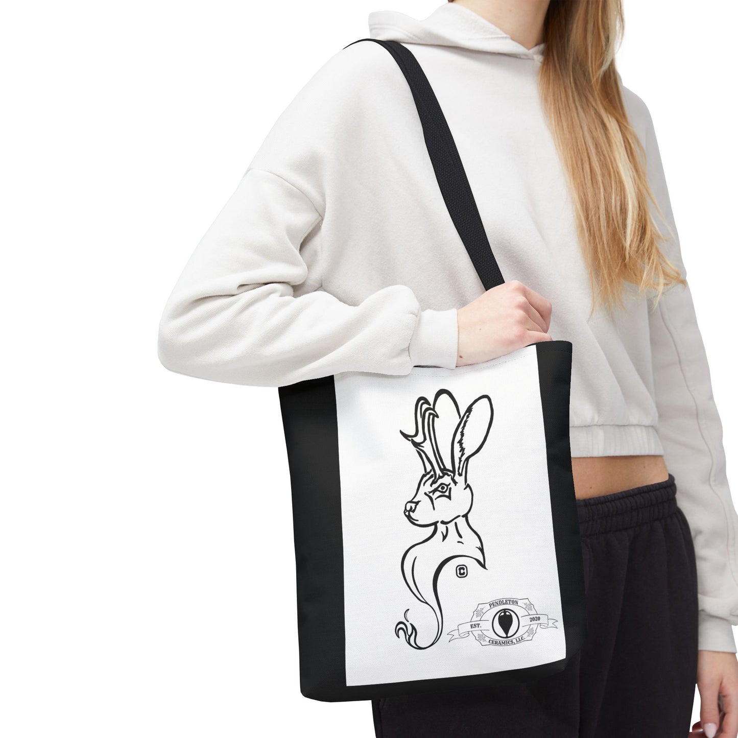 Jackalope Bust Drawing Tote Bag with Black Stripe