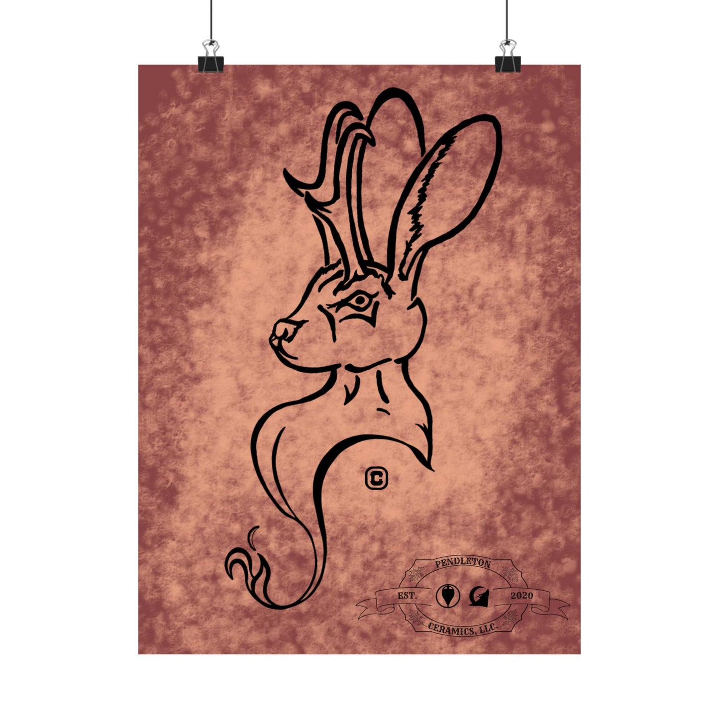 Dust Storm Jackalope Bust Drawing Wall Art