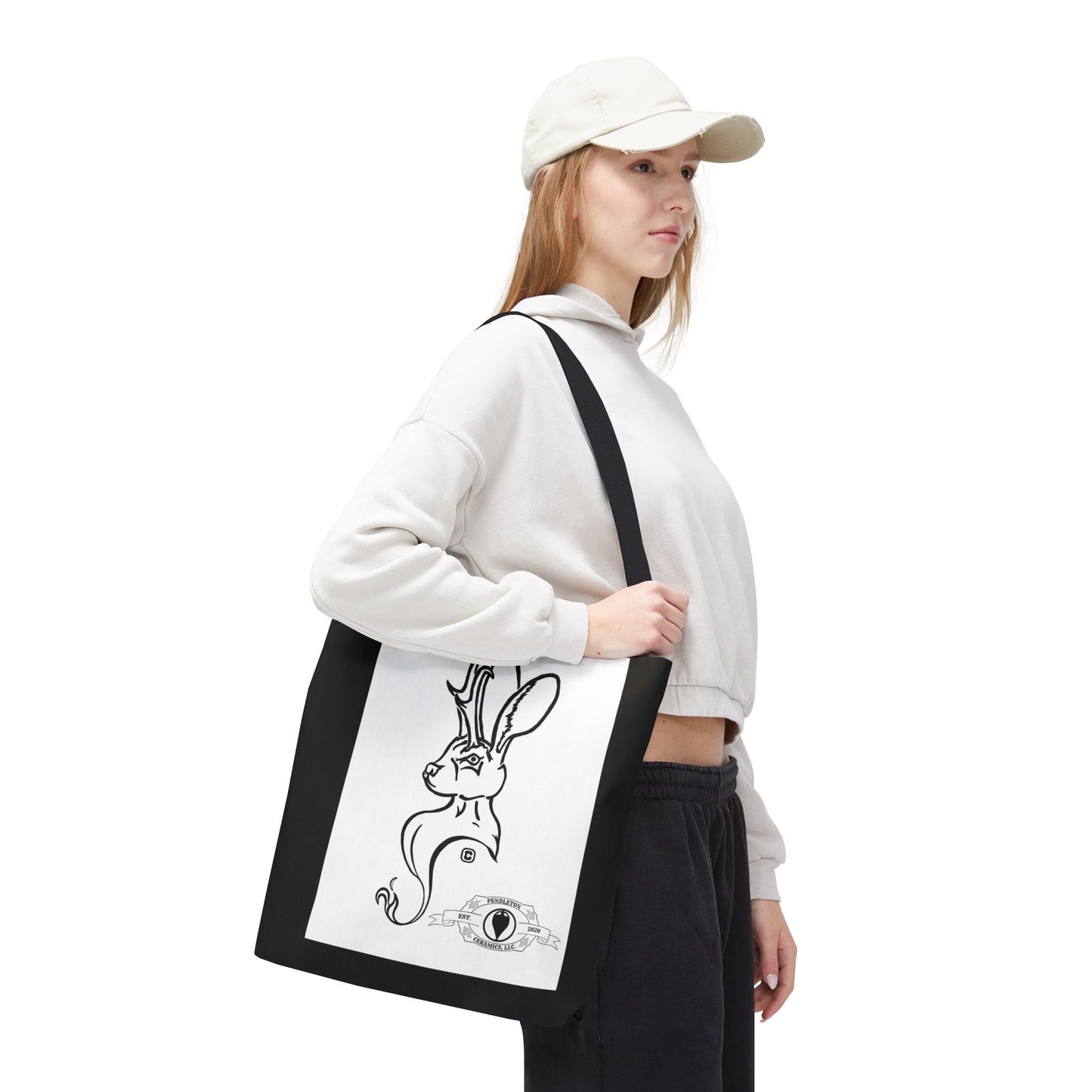 Jackalope Bust Drawing Tote Bag with Black Stripe