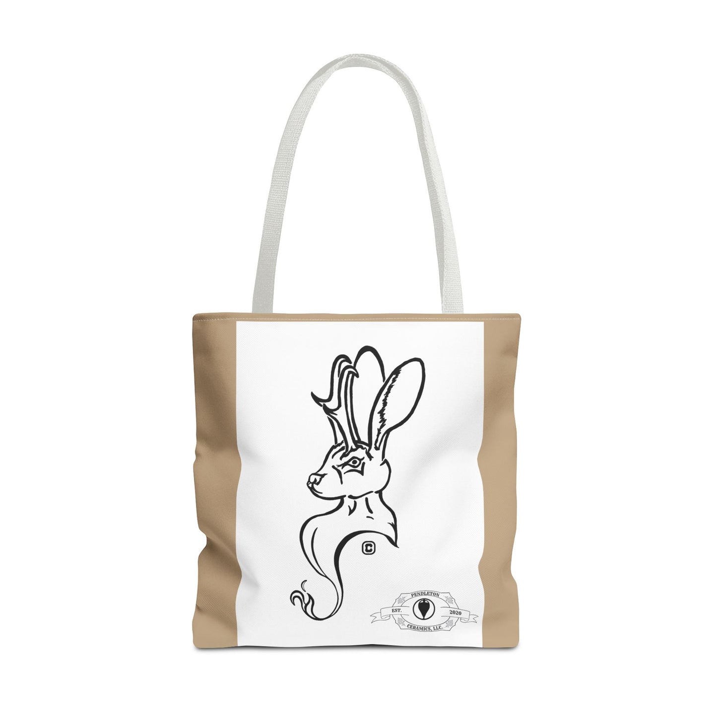Jackalope Bust Drawing Tote Bag with Tan Stripe