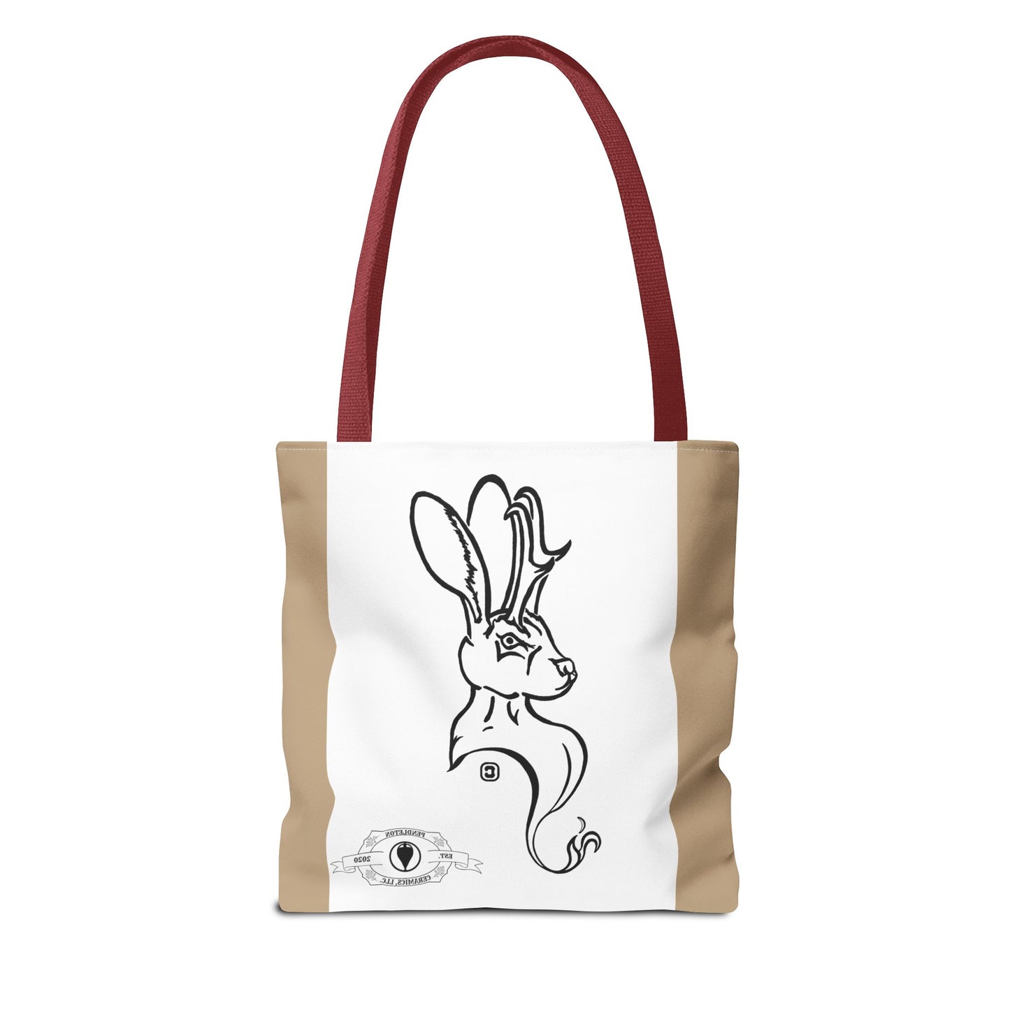 Jackalope Bust Drawing Tote Bag with Tan Stripe