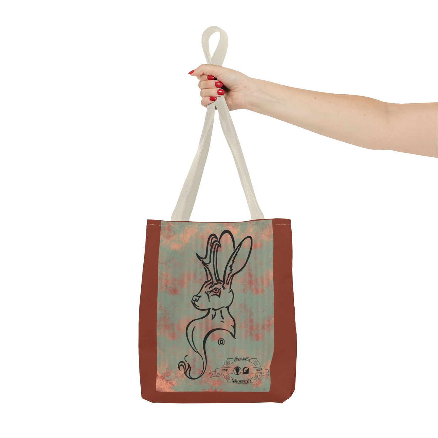 Copper Metal Jackalope Bust Drawing Tote Brown Bag