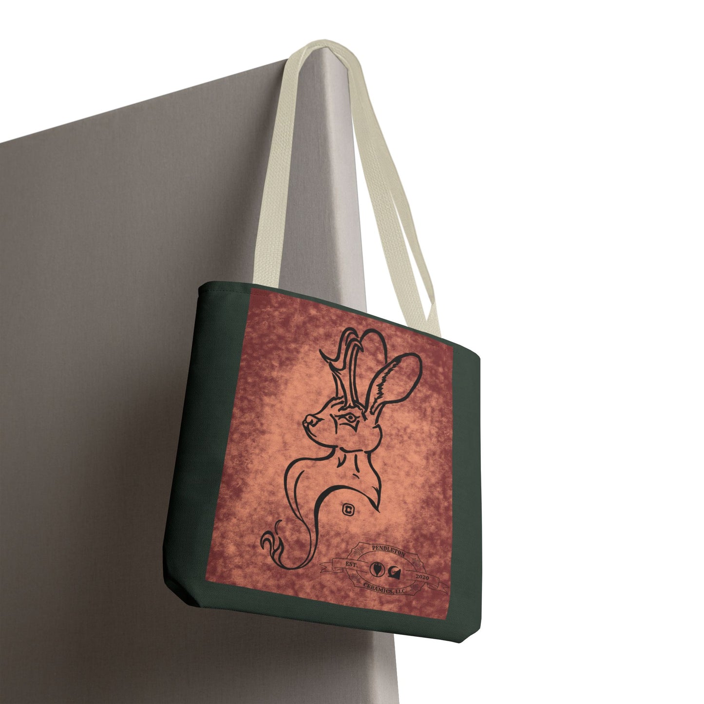 Dust Storm Jackalope Bust Drawing Tote Green Bag