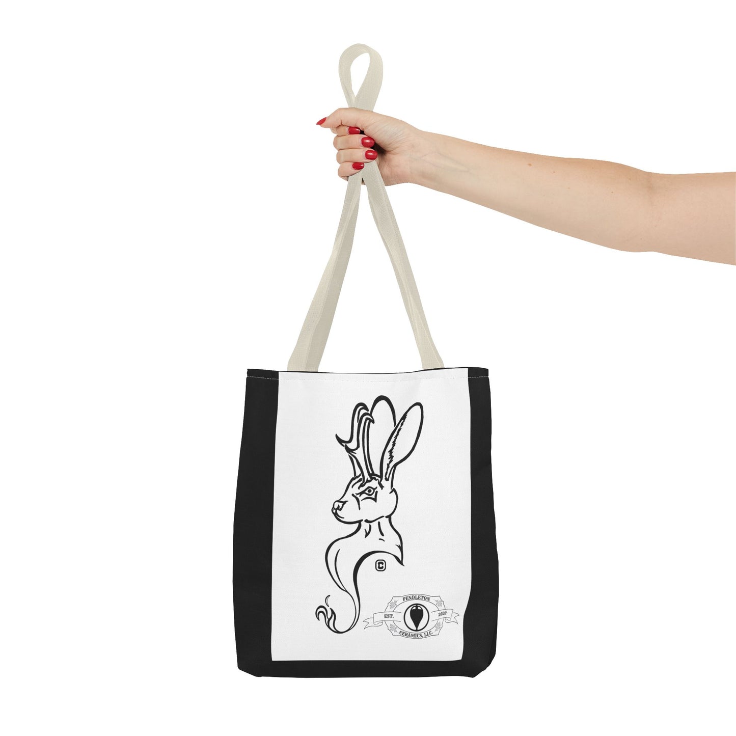 Jackalope Bust Drawing Tote Bag with Black Stripe