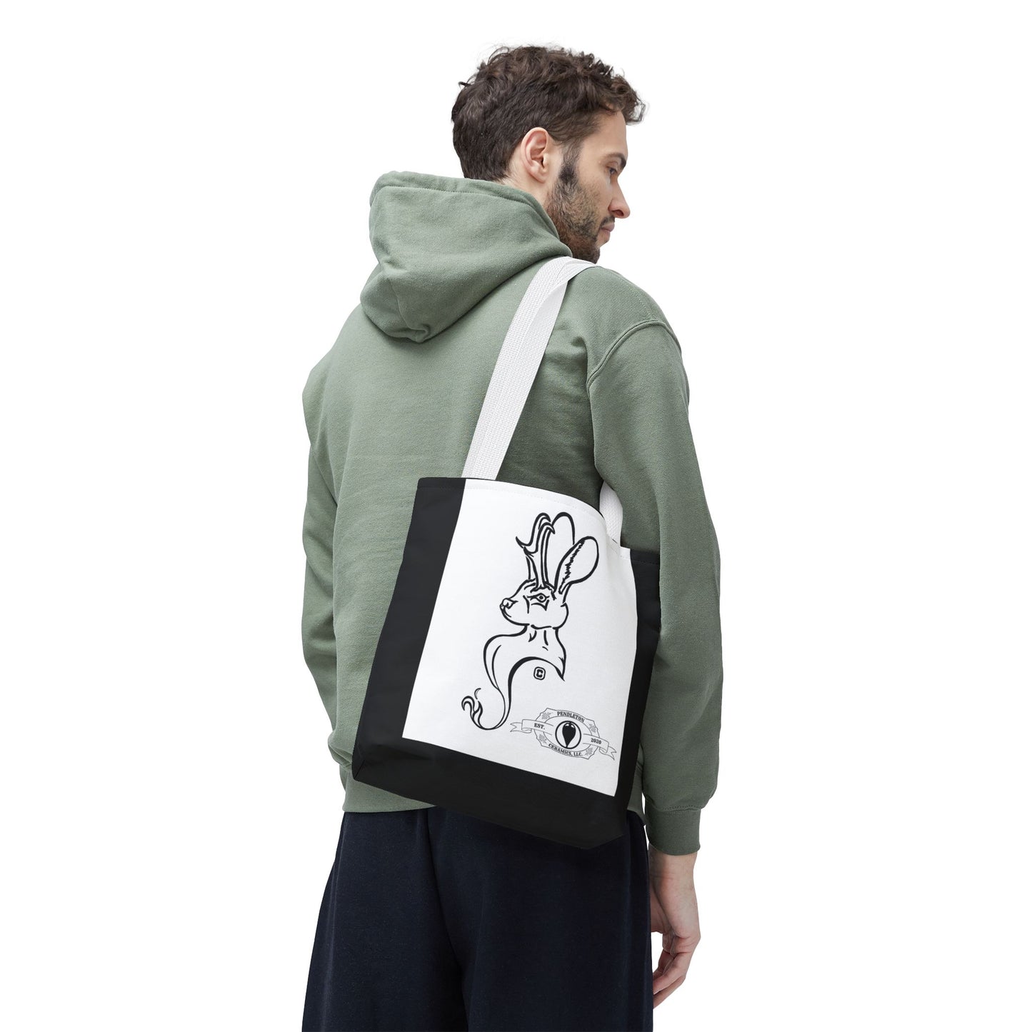 Jackalope Bust Drawing Tote Bag with Black Stripe