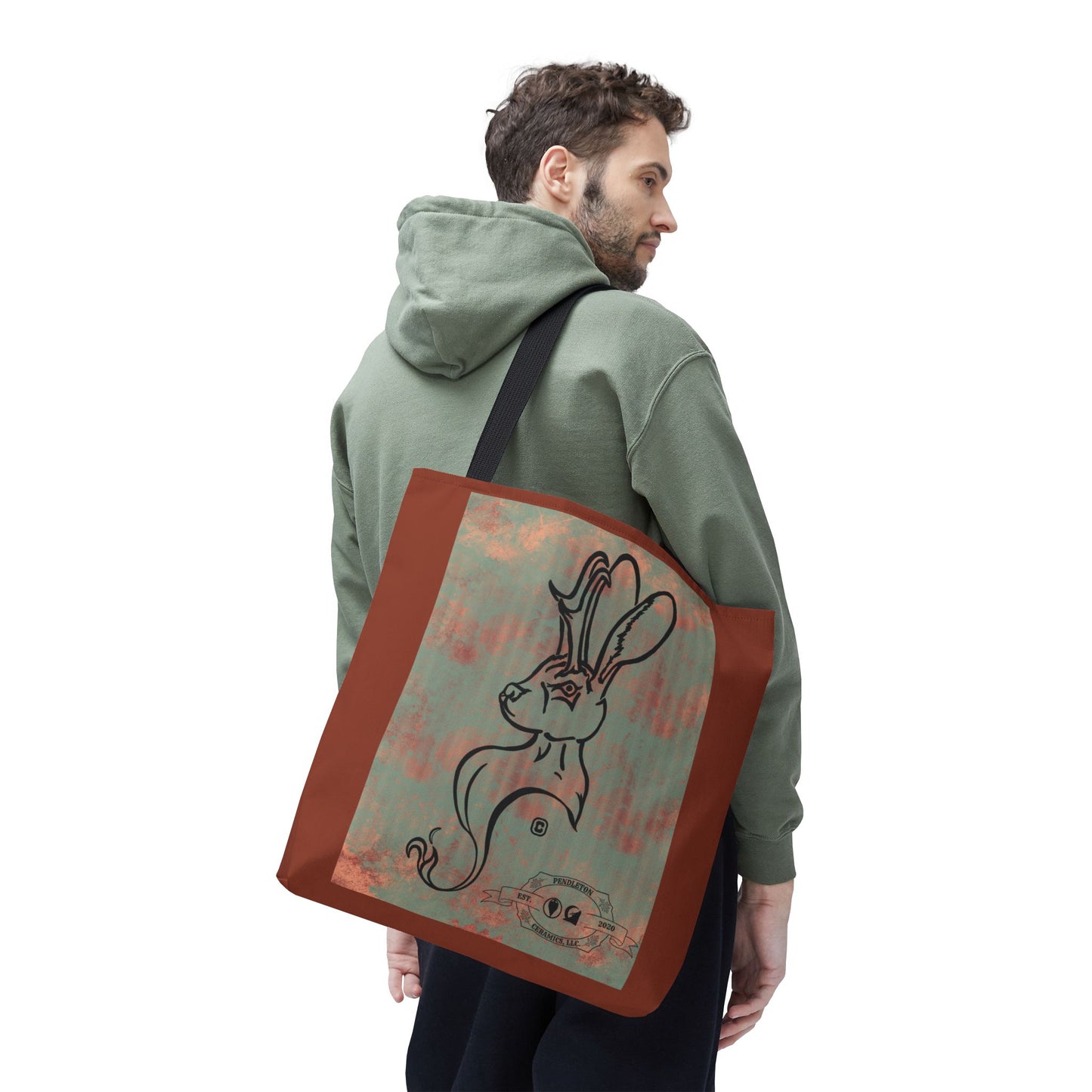 Copper Metal Jackalope Bust Drawing Tote Brown Bag
