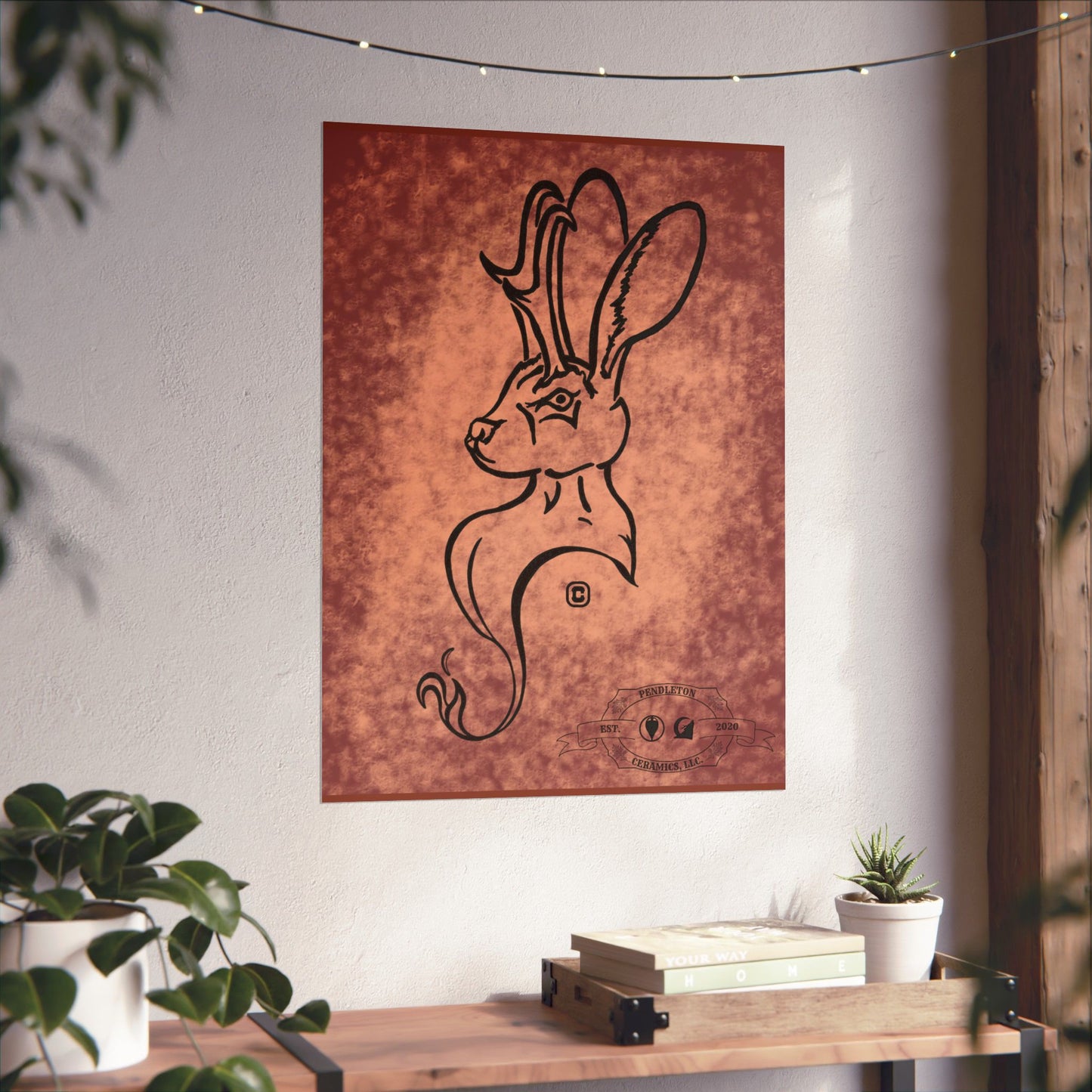 Dust Storm Jackalope Bust Drawing Wall Art