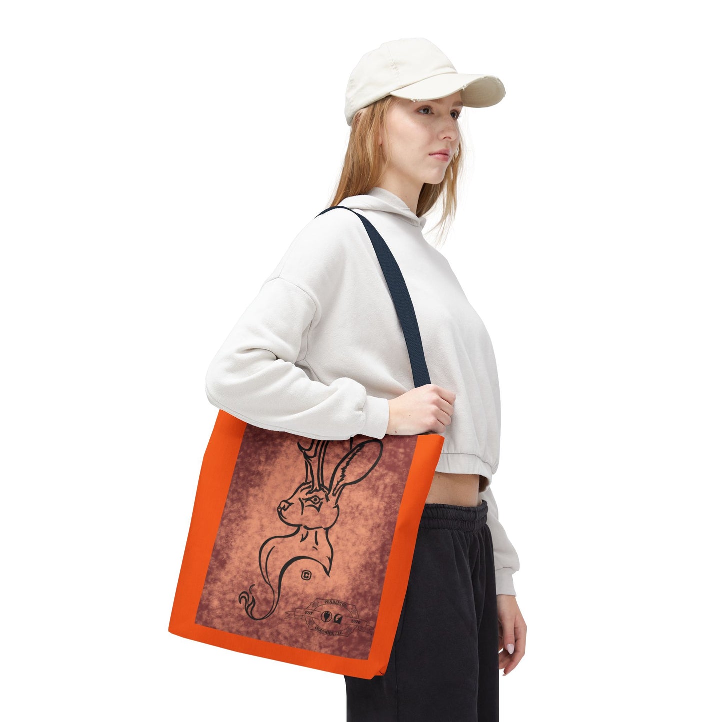 Dust Storm Jackalope Bust Drawing Tote Orange Bag