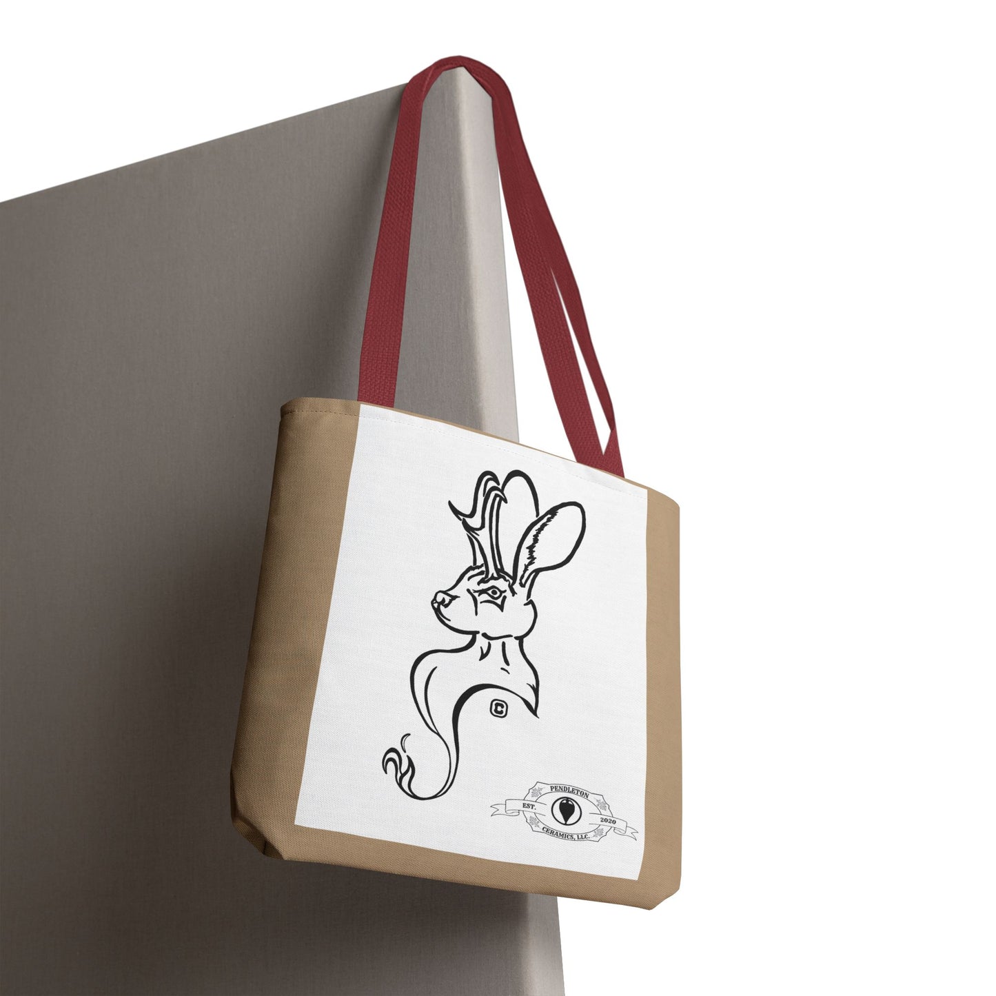 Jackalope Bust Drawing Tote Bag with Tan Stripe