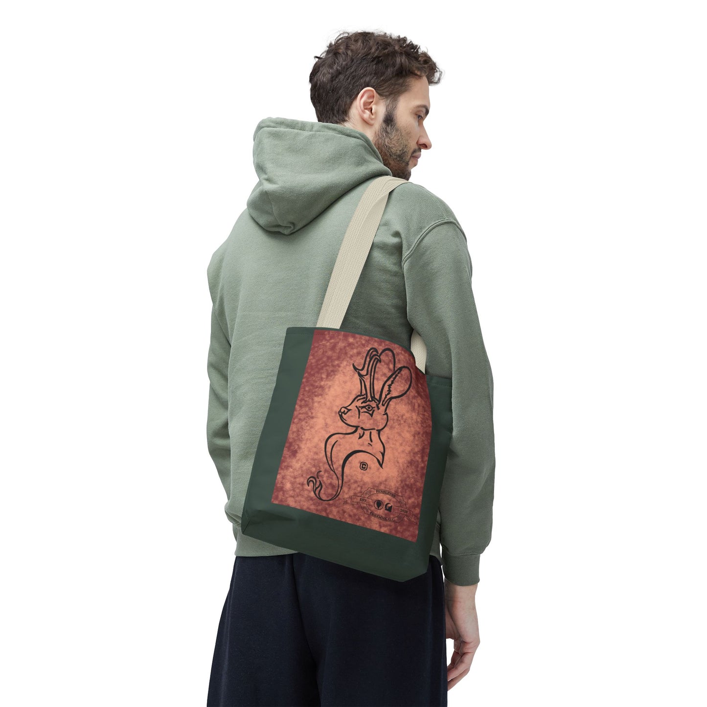 Dust Storm Jackalope Bust Drawing Tote Green Bag