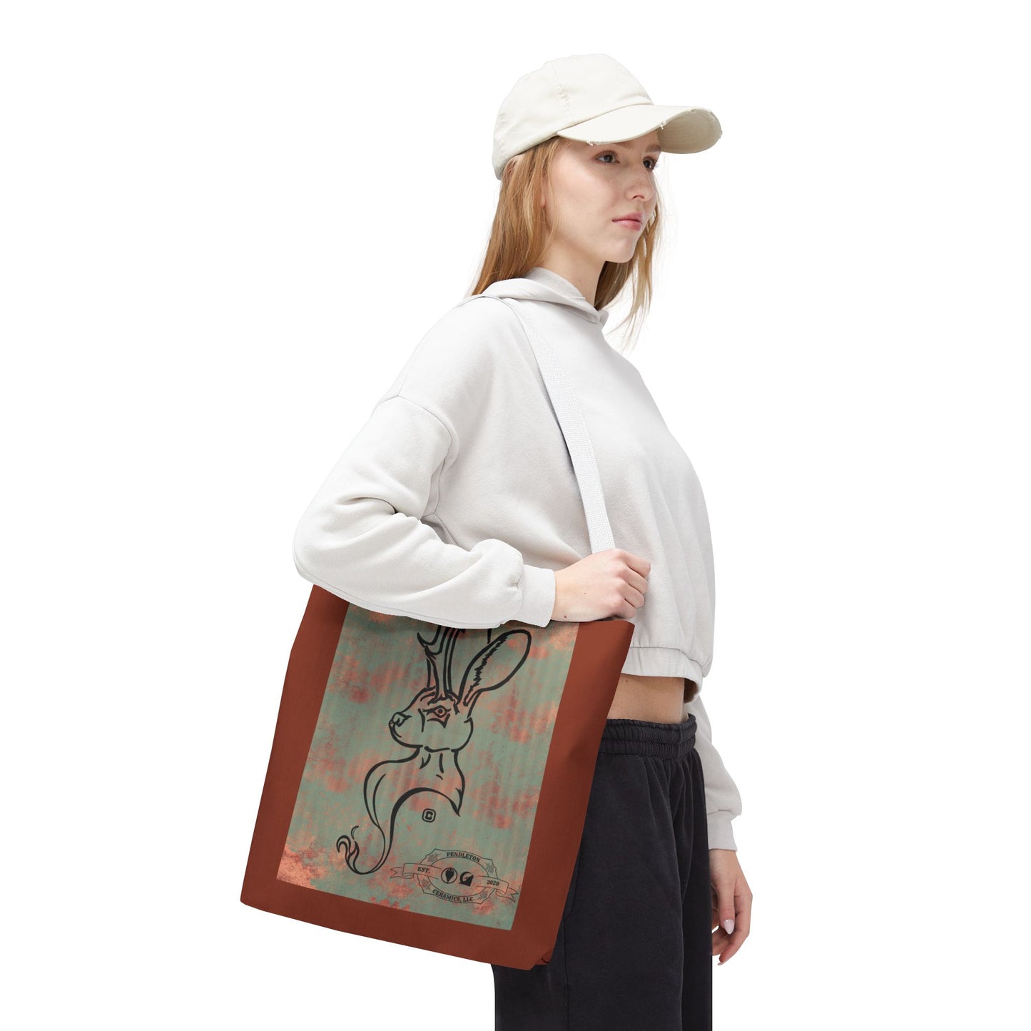 Copper Metal Jackalope Bust Drawing Tote Brown Bag