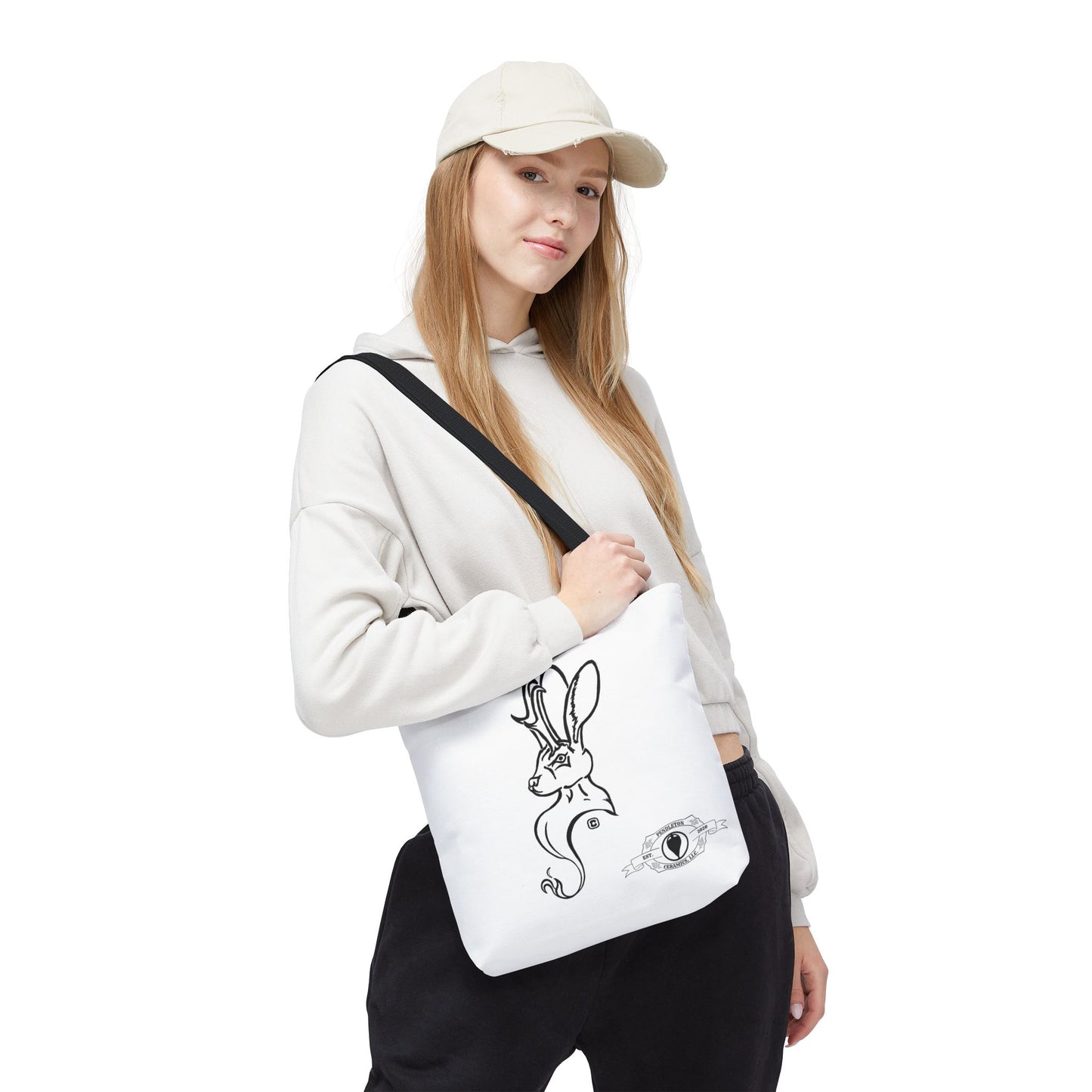 Jackalope Bust Drawing Tote White Bag