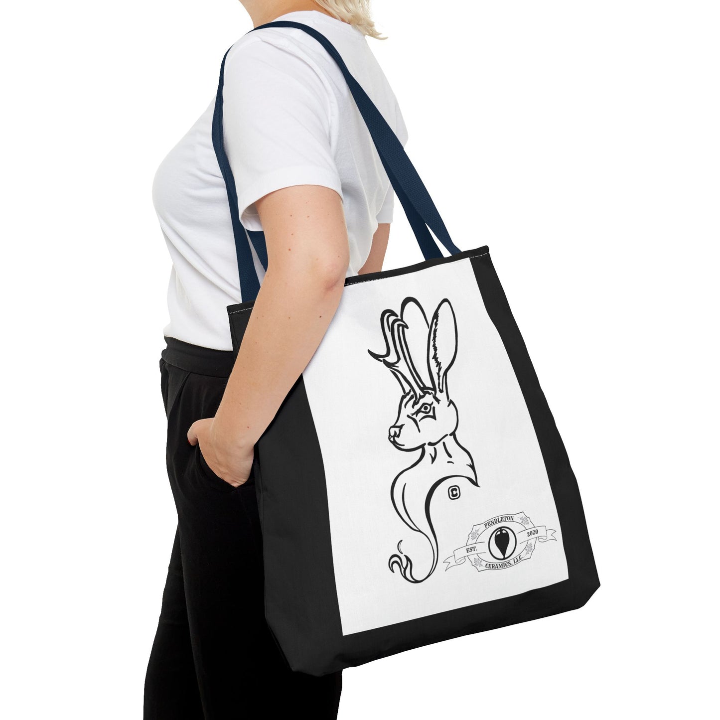 Jackalope Bust Drawing Tote Bag with Black Stripe
