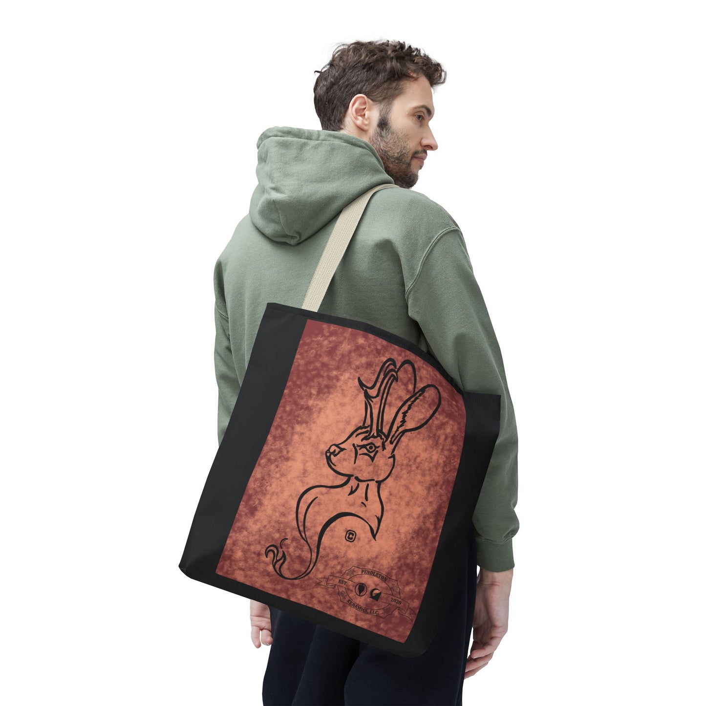 Dust Storm Jackalope Bust Drawing Tote Black Bag