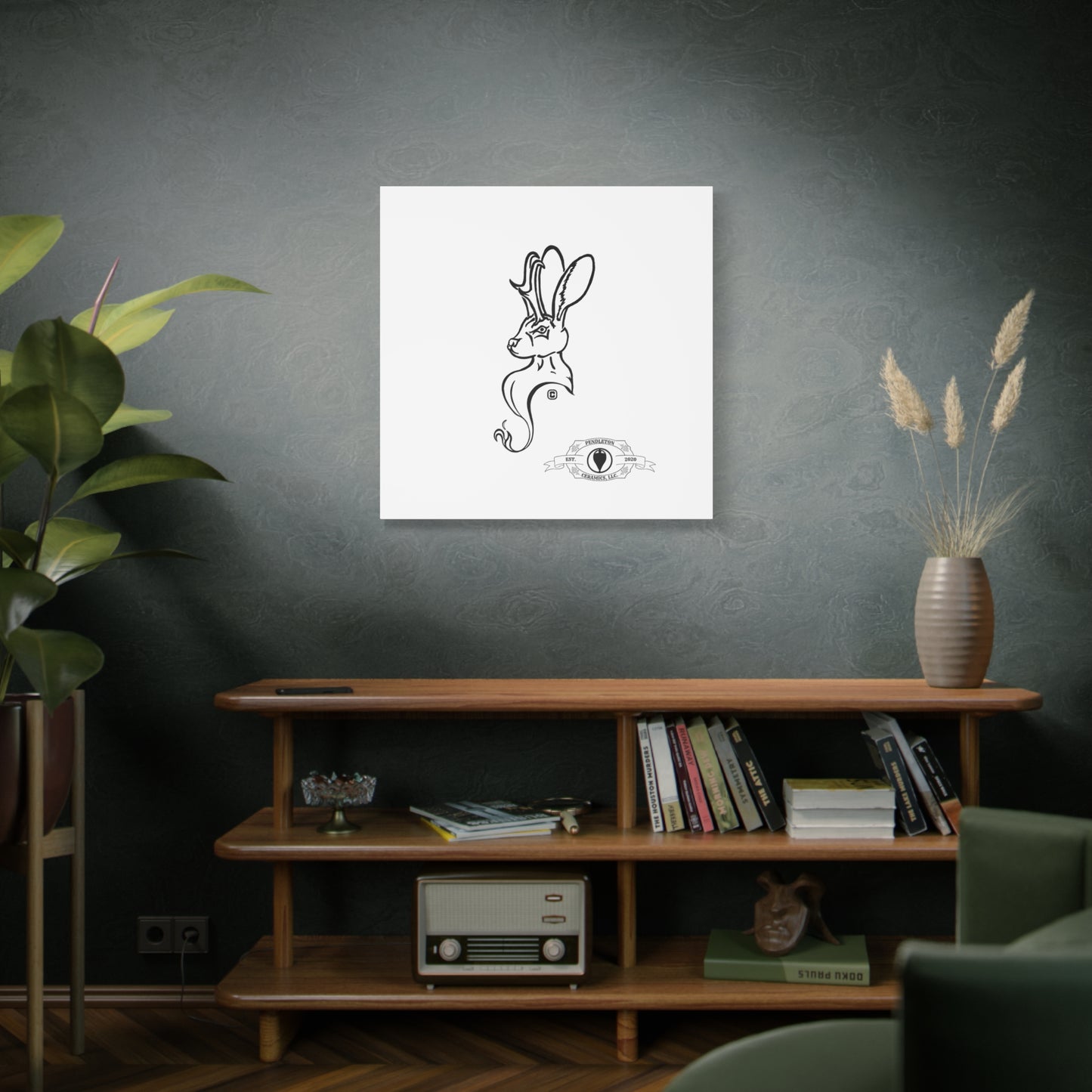 Jackalope Bust Drawing Art Stretched Canvas Wall Decor