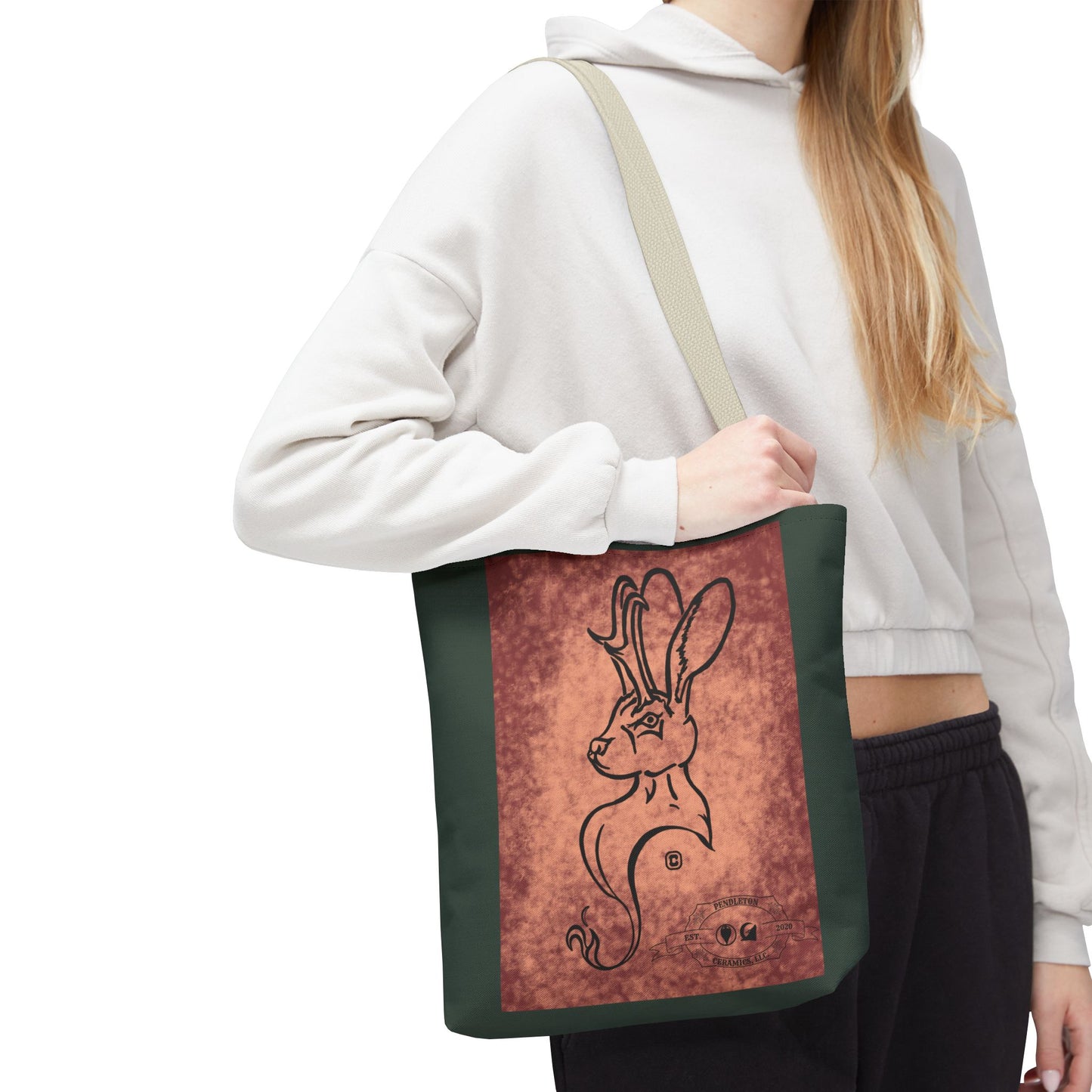 Dust Storm Jackalope Bust Drawing Tote Green Bag