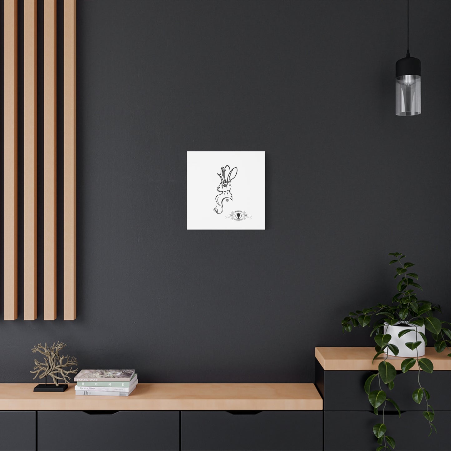 Jackalope Bust Drawing Art Stretched Canvas Wall Decor