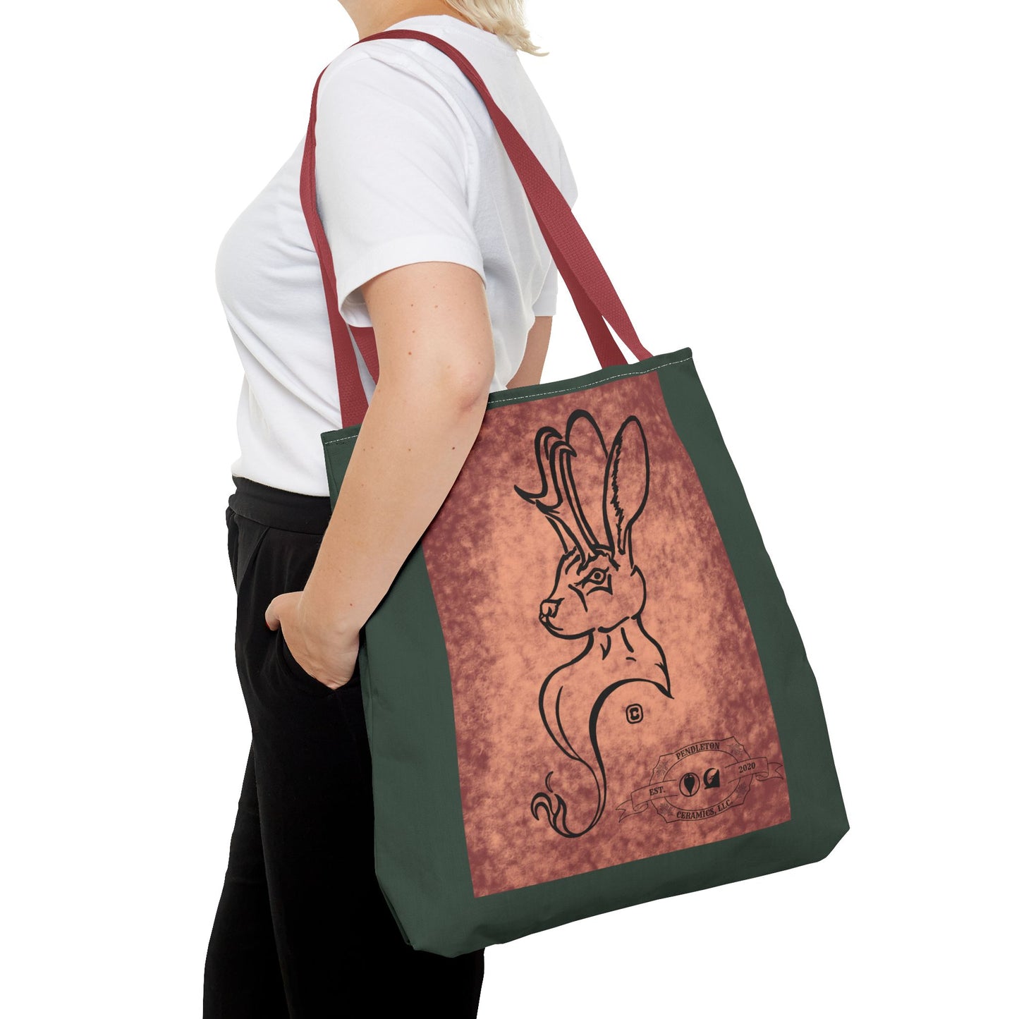 Dust Storm Jackalope Bust Drawing Tote Green Bag