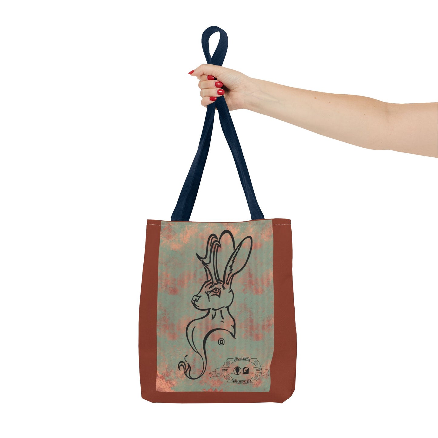 Copper Metal Jackalope Bust Drawing Tote Brown Bag