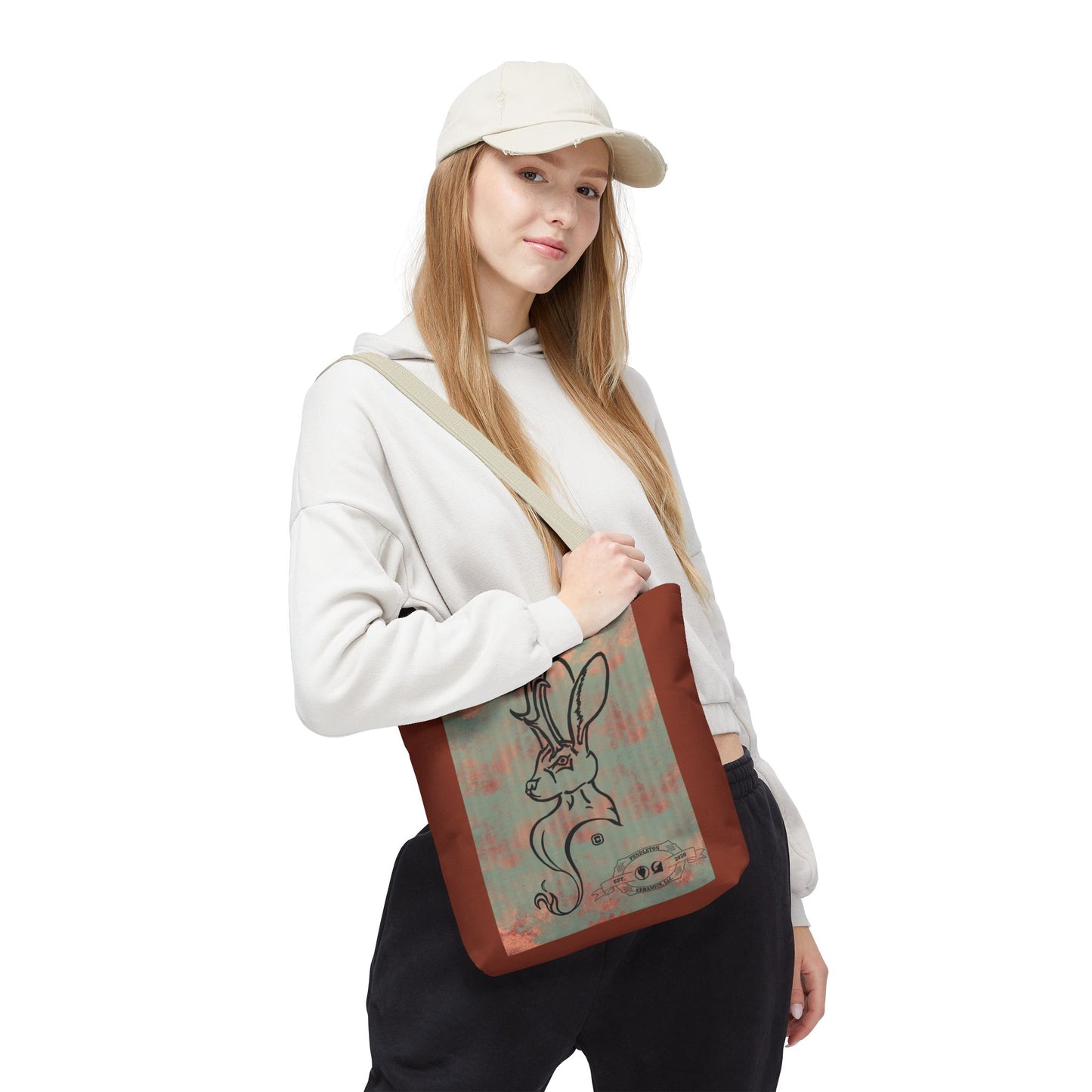 Copper Metal Jackalope Bust Drawing Tote Brown Bag