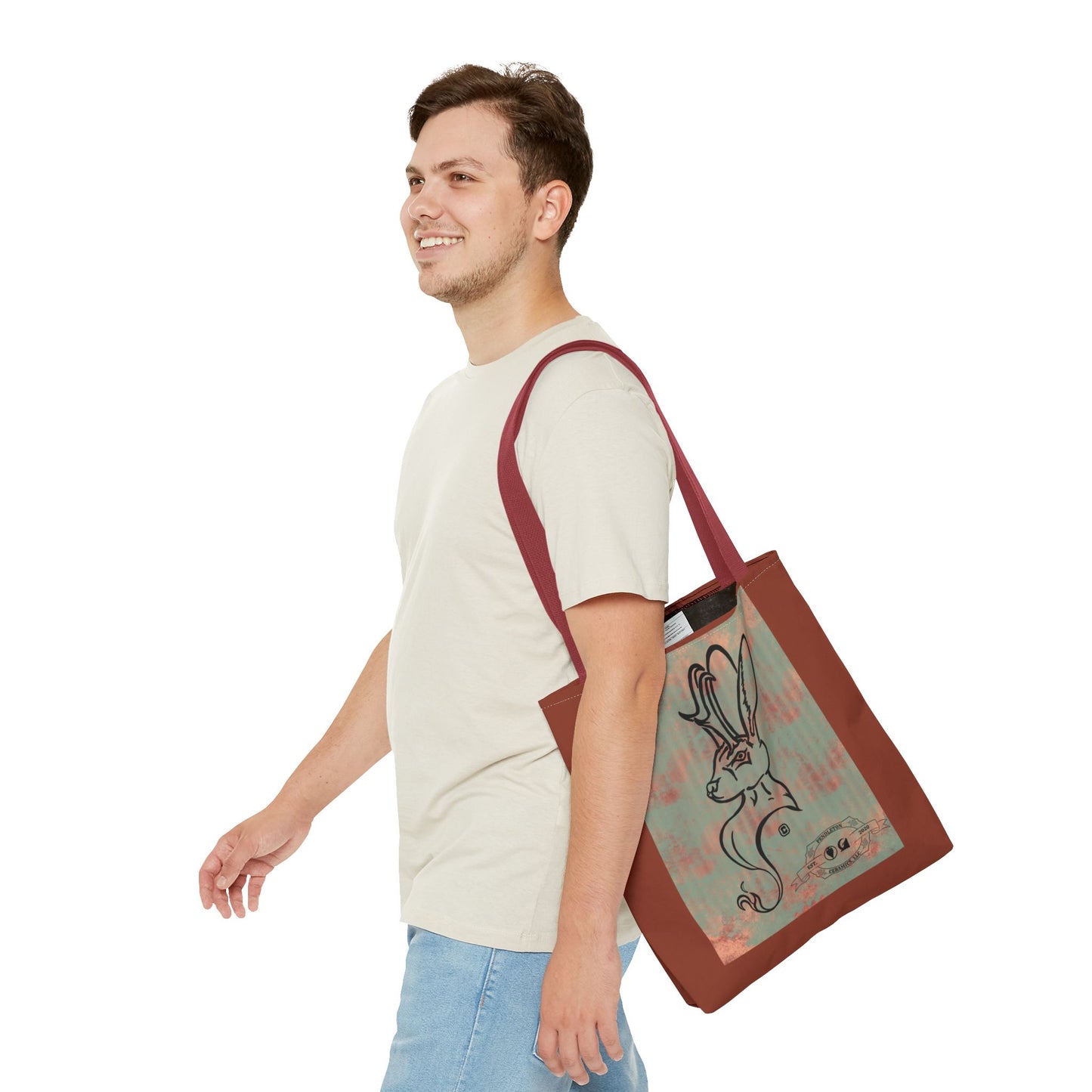 Copper Metal Jackalope Bust Drawing Tote Brown Bag