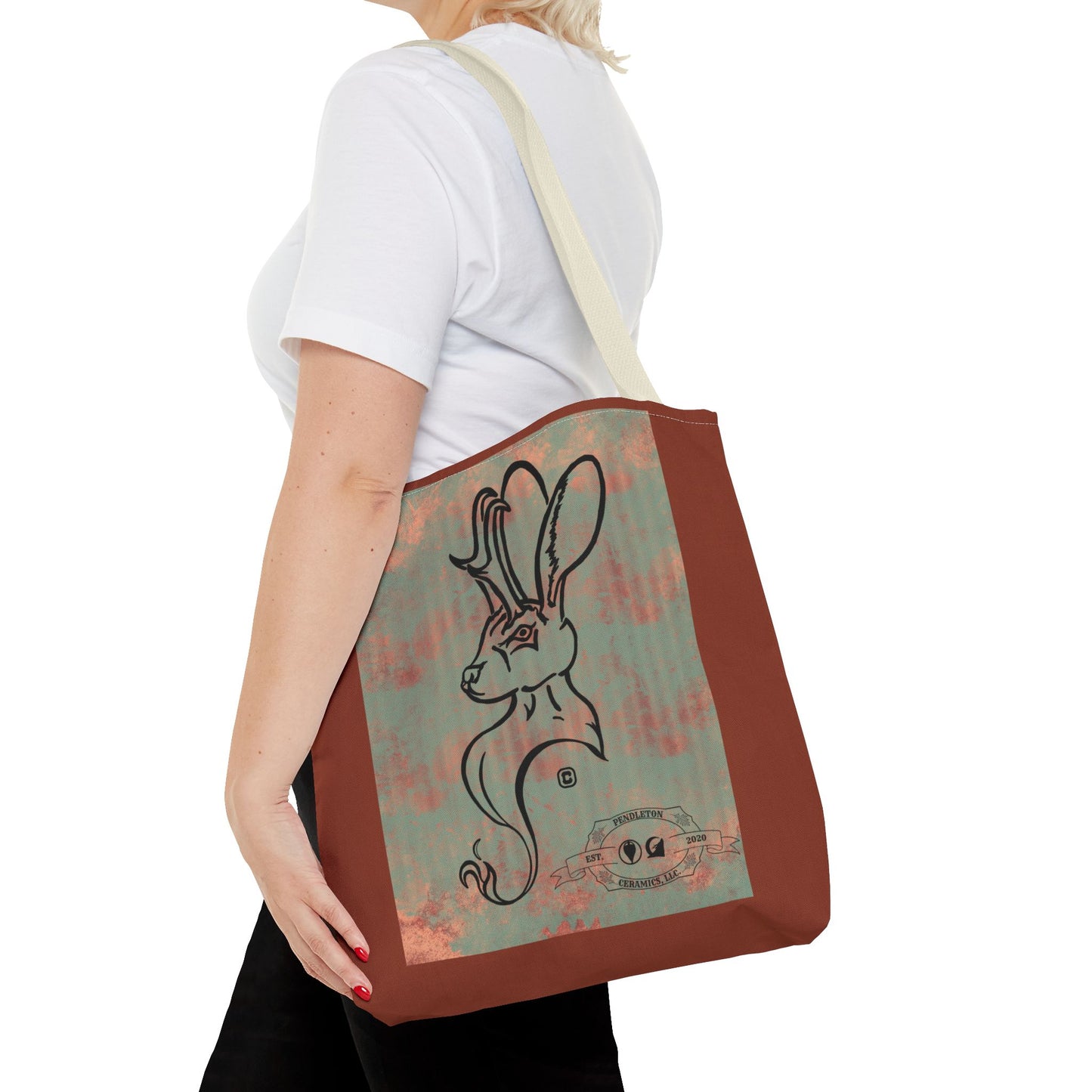 Copper Metal Jackalope Bust Drawing Tote Brown Bag