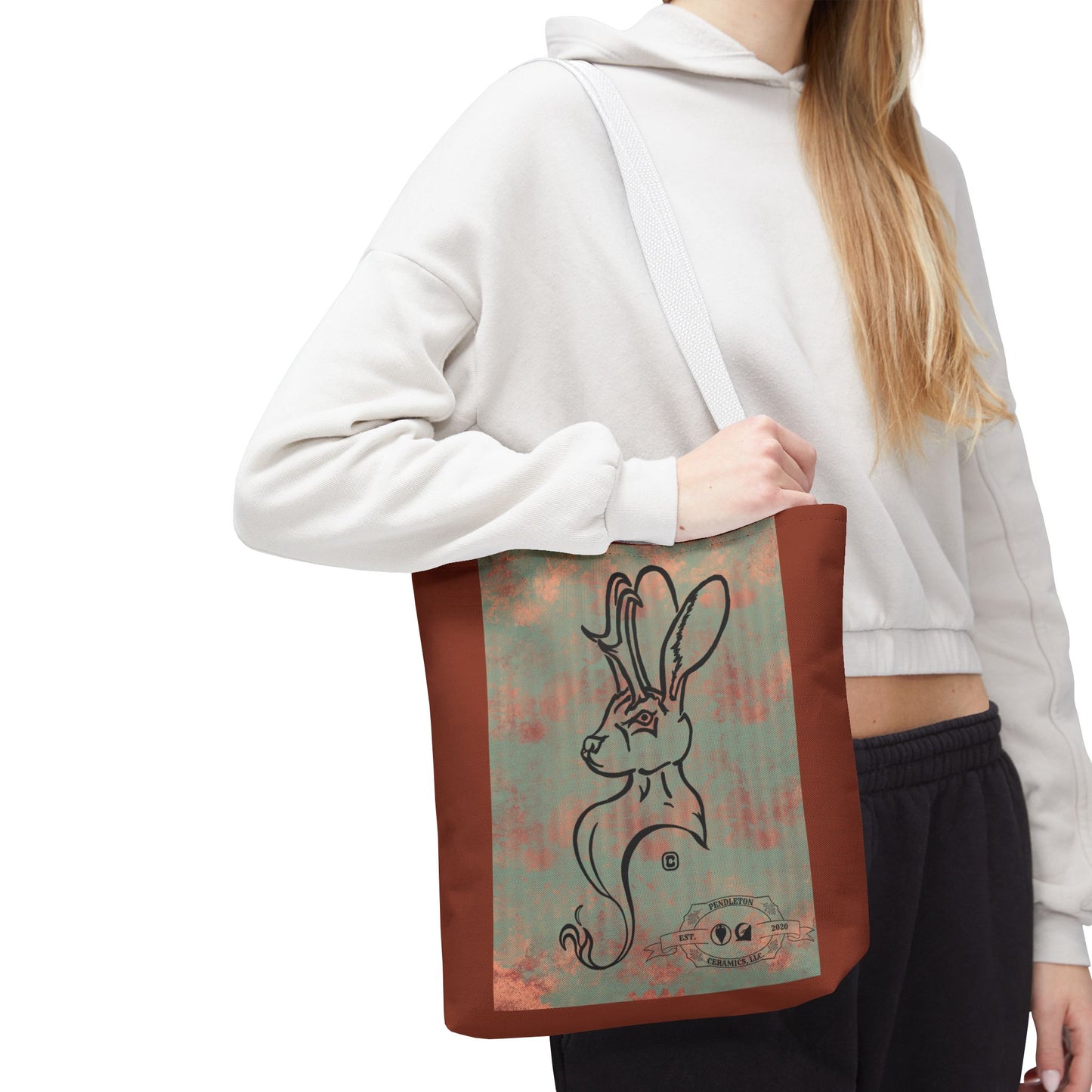 Copper Metal Jackalope Bust Drawing Tote Brown Bag