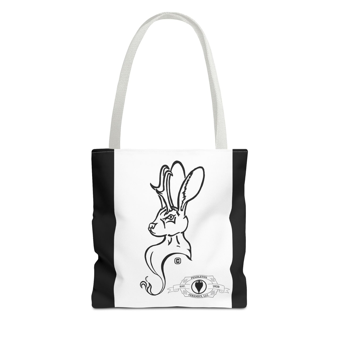 Jackalope Bust Drawing Tote Bag with Black Stripe