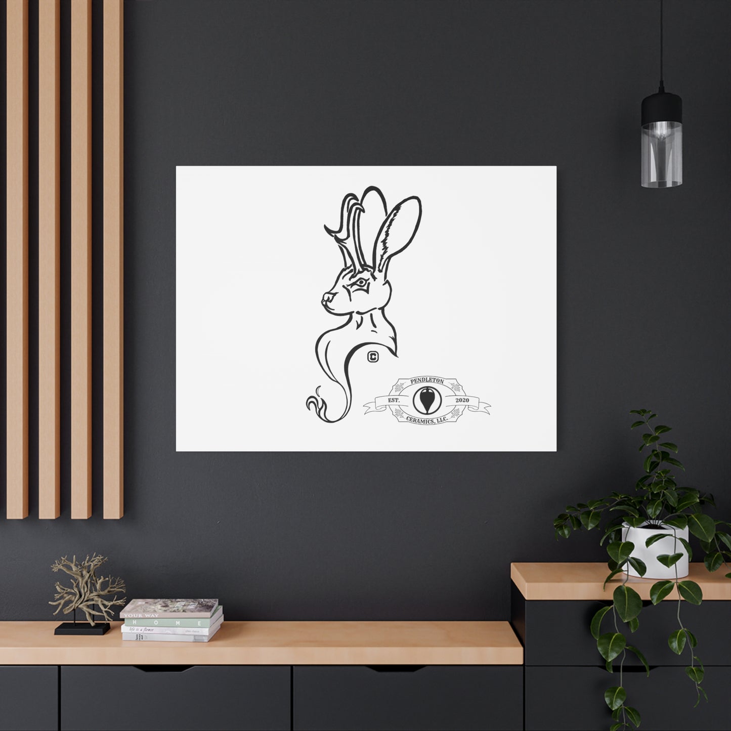 Jackalope Bust Drawing Art Stretched Canvas Wall Decor