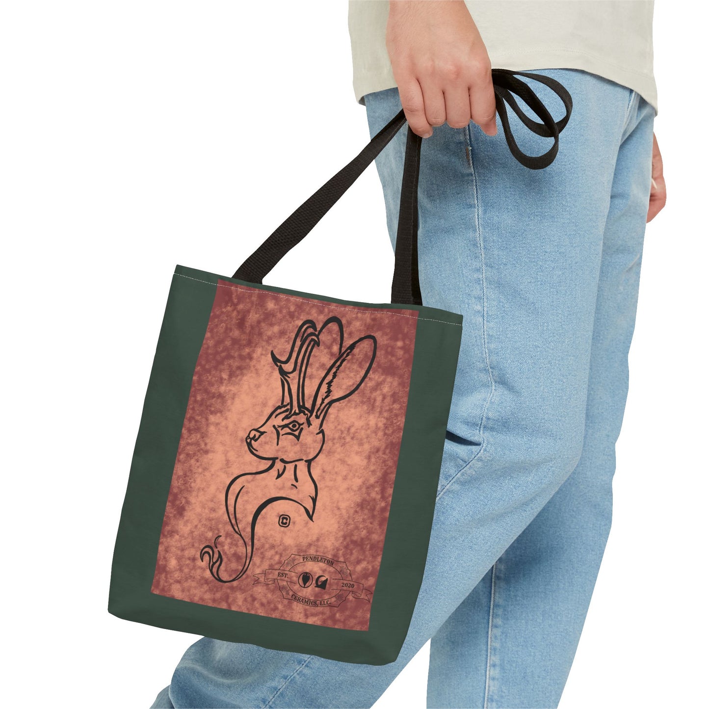 Dust Storm Jackalope Bust Drawing Tote Green Bag