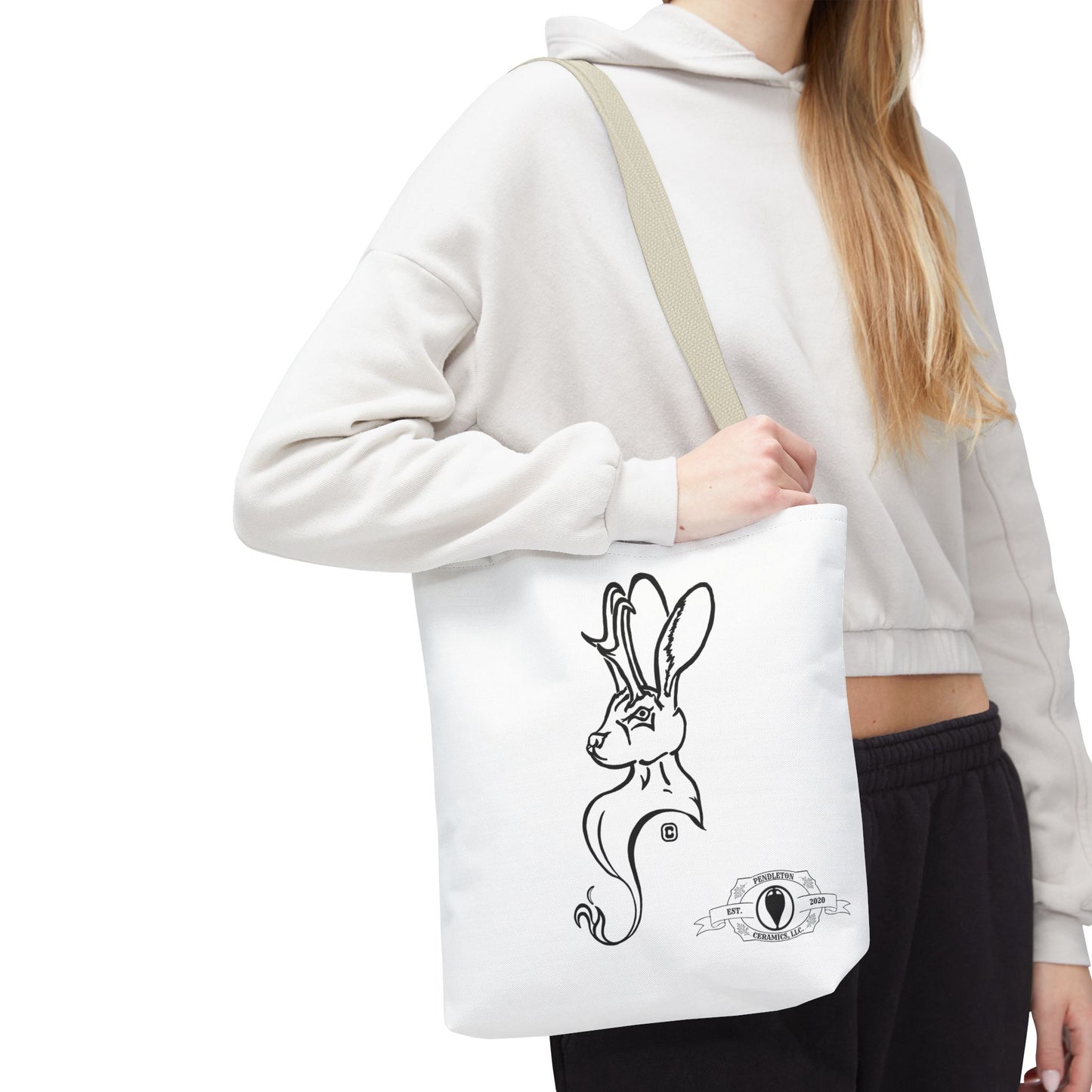 Jackalope Bust Drawing Tote White Bag