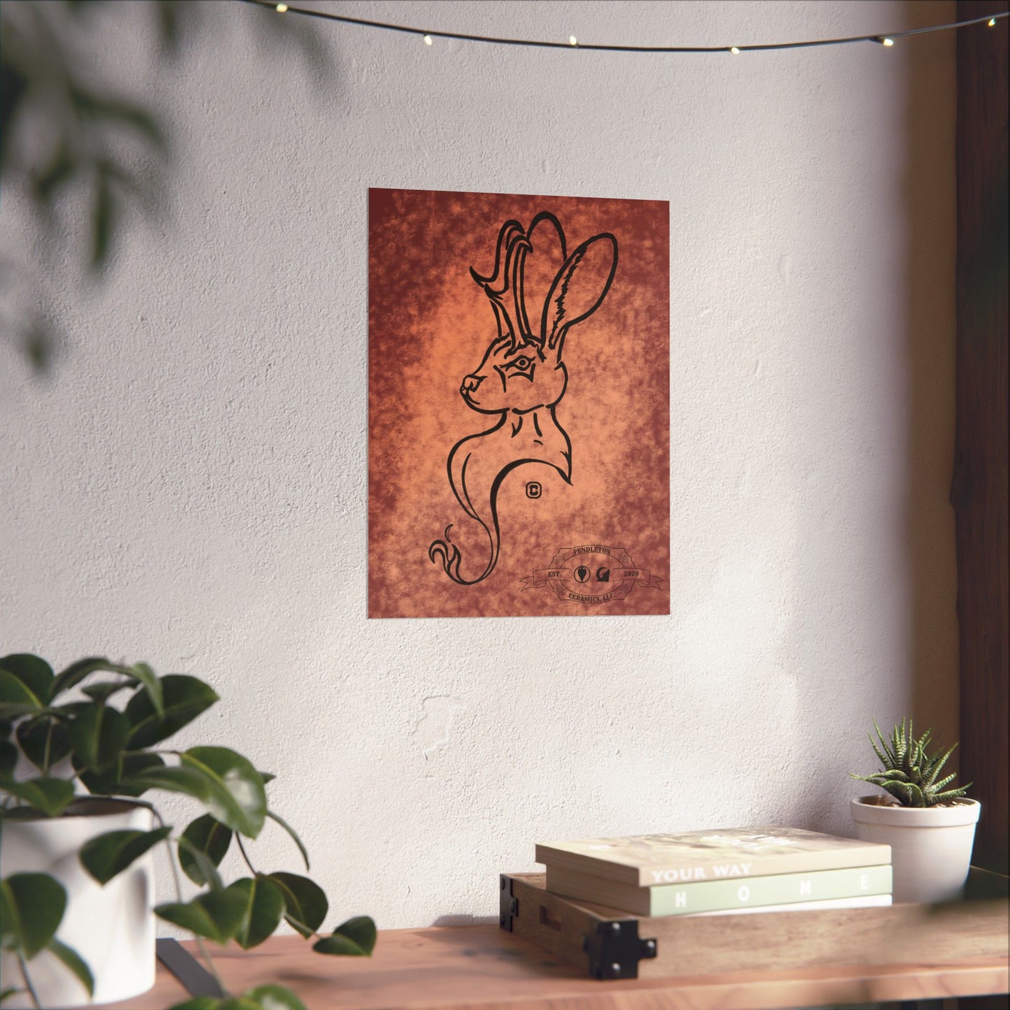 Dust Storm Jackalope Bust Drawing Wall Art