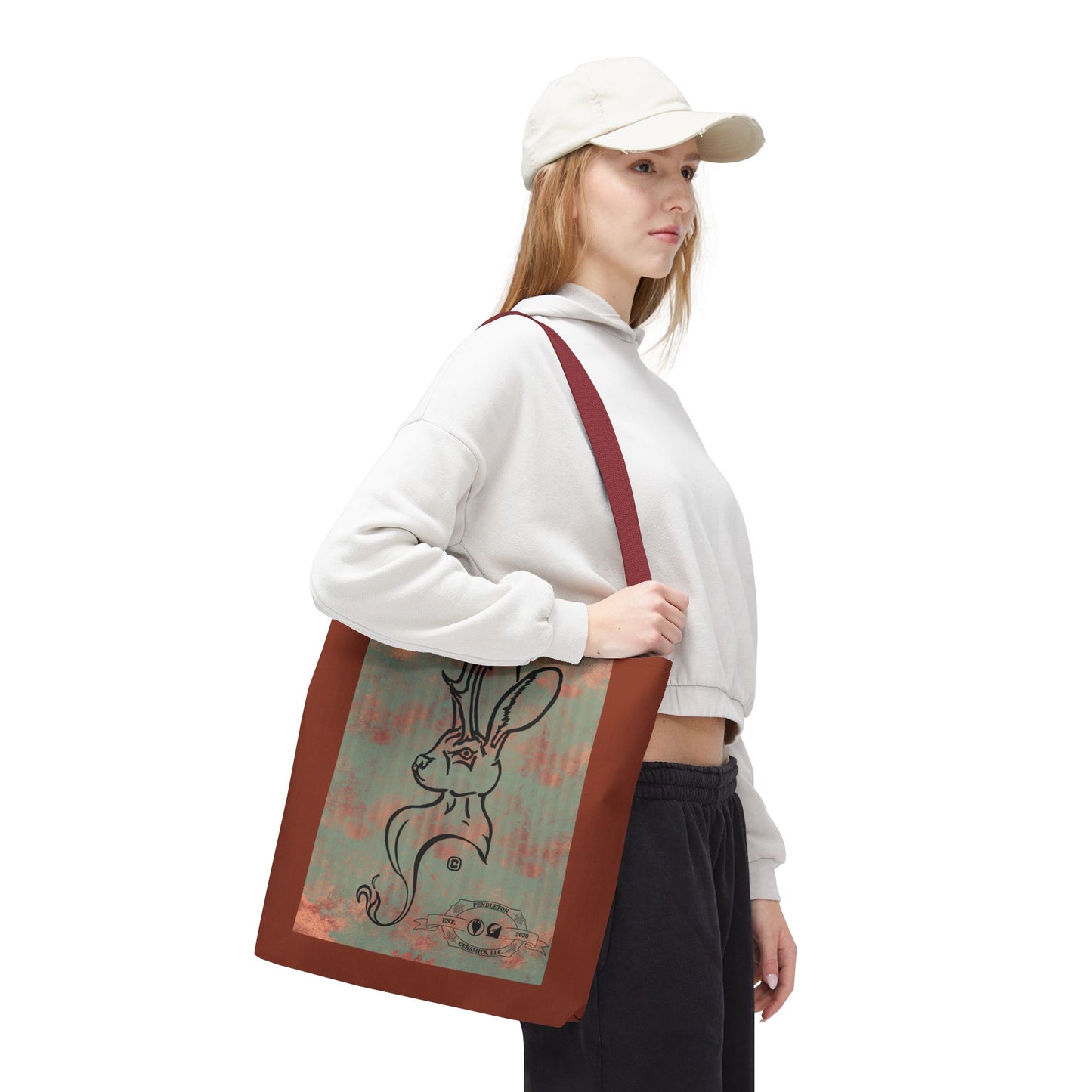 Copper Metal Jackalope Bust Drawing Tote Brown Bag