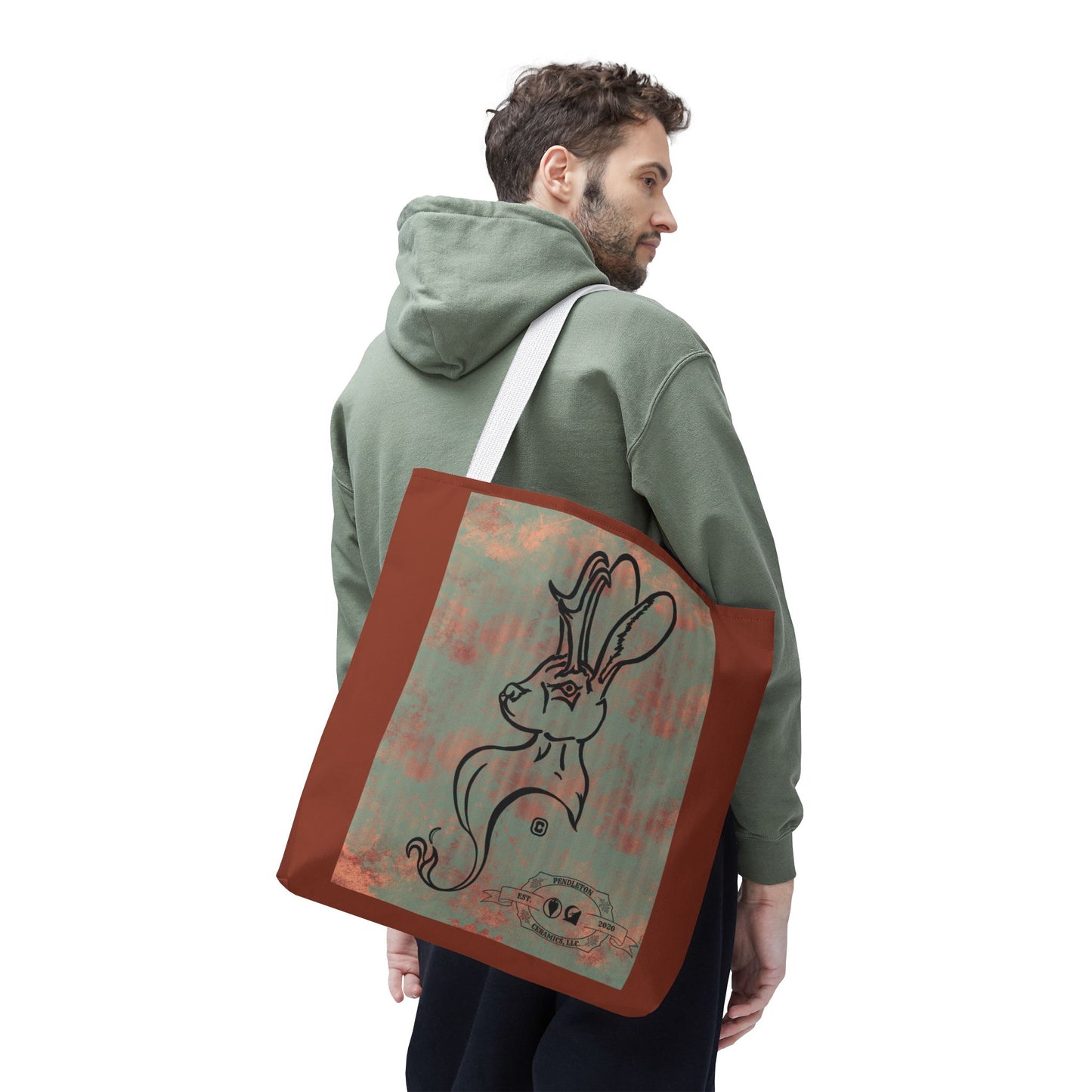 Copper Metal Jackalope Bust Drawing Tote Brown Bag