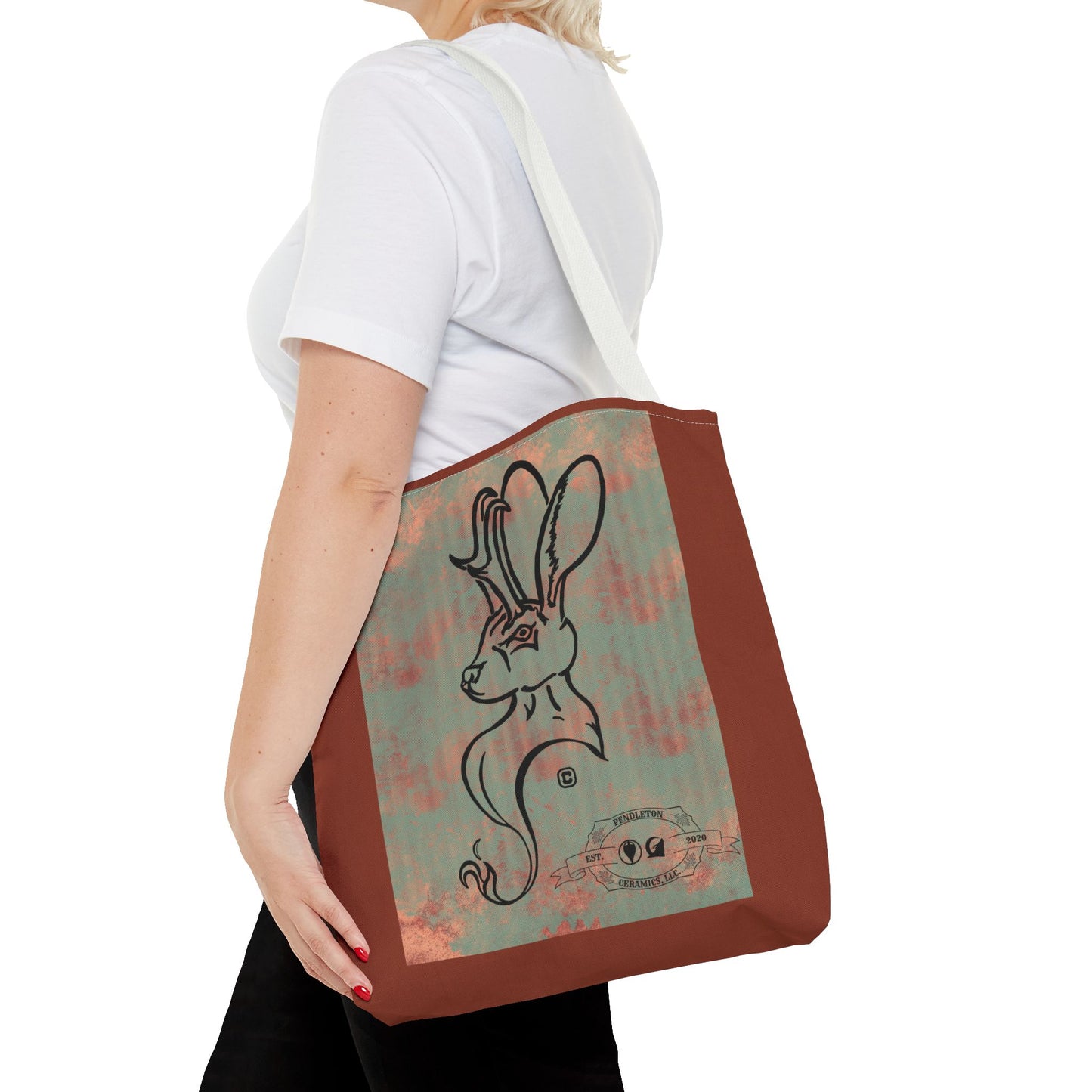 Copper Metal Jackalope Bust Drawing Tote Brown Bag