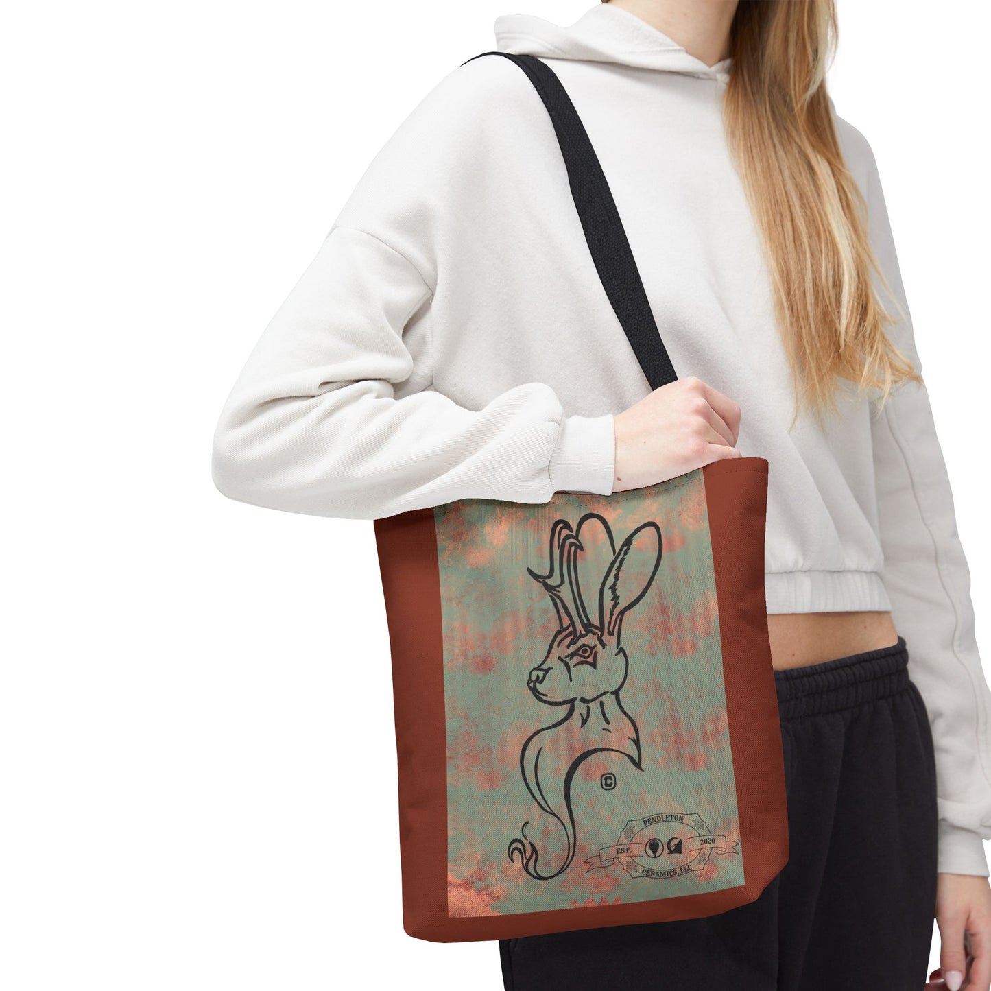 Copper Metal Jackalope Bust Drawing Tote Brown Bag