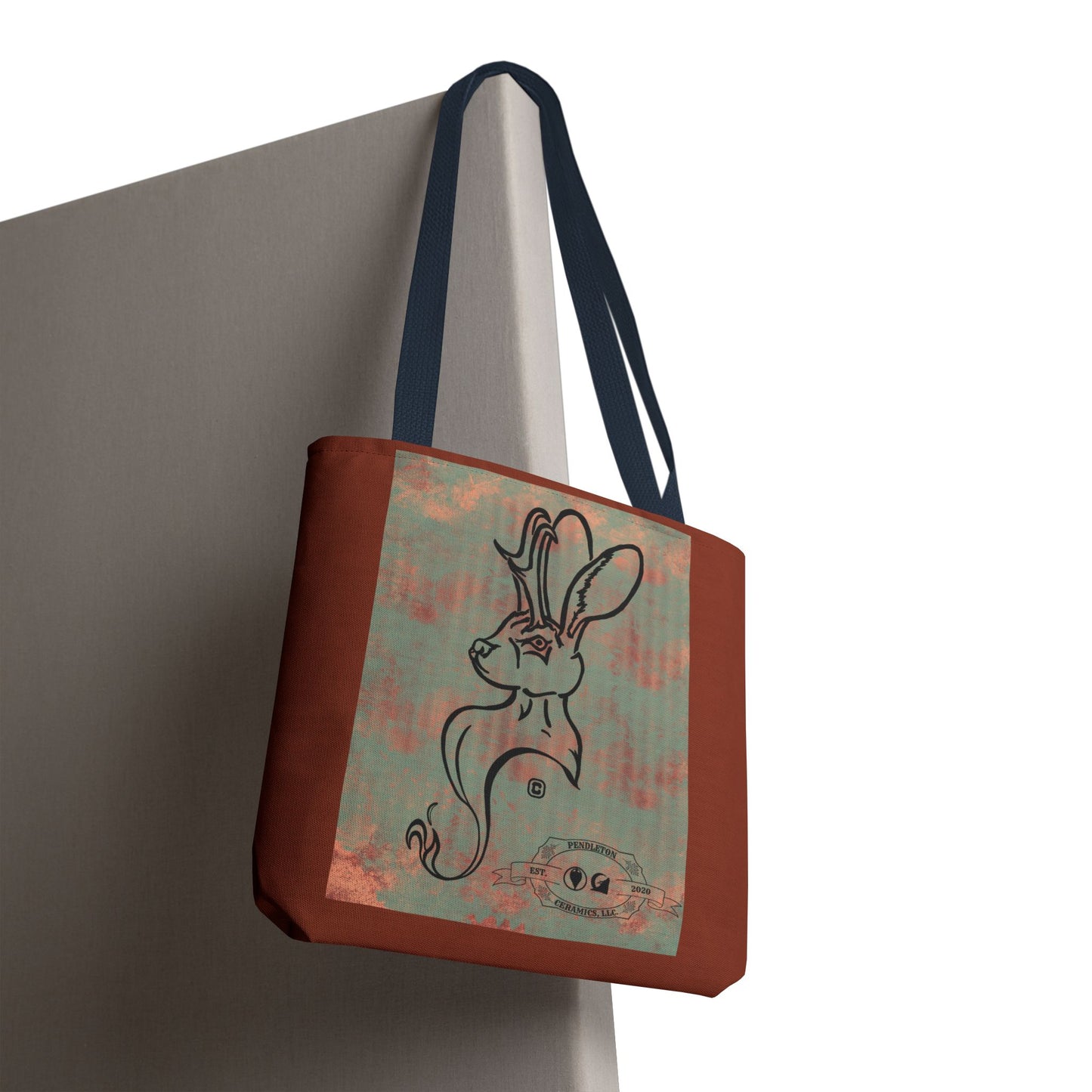 Copper Metal Jackalope Bust Drawing Tote Brown Bag