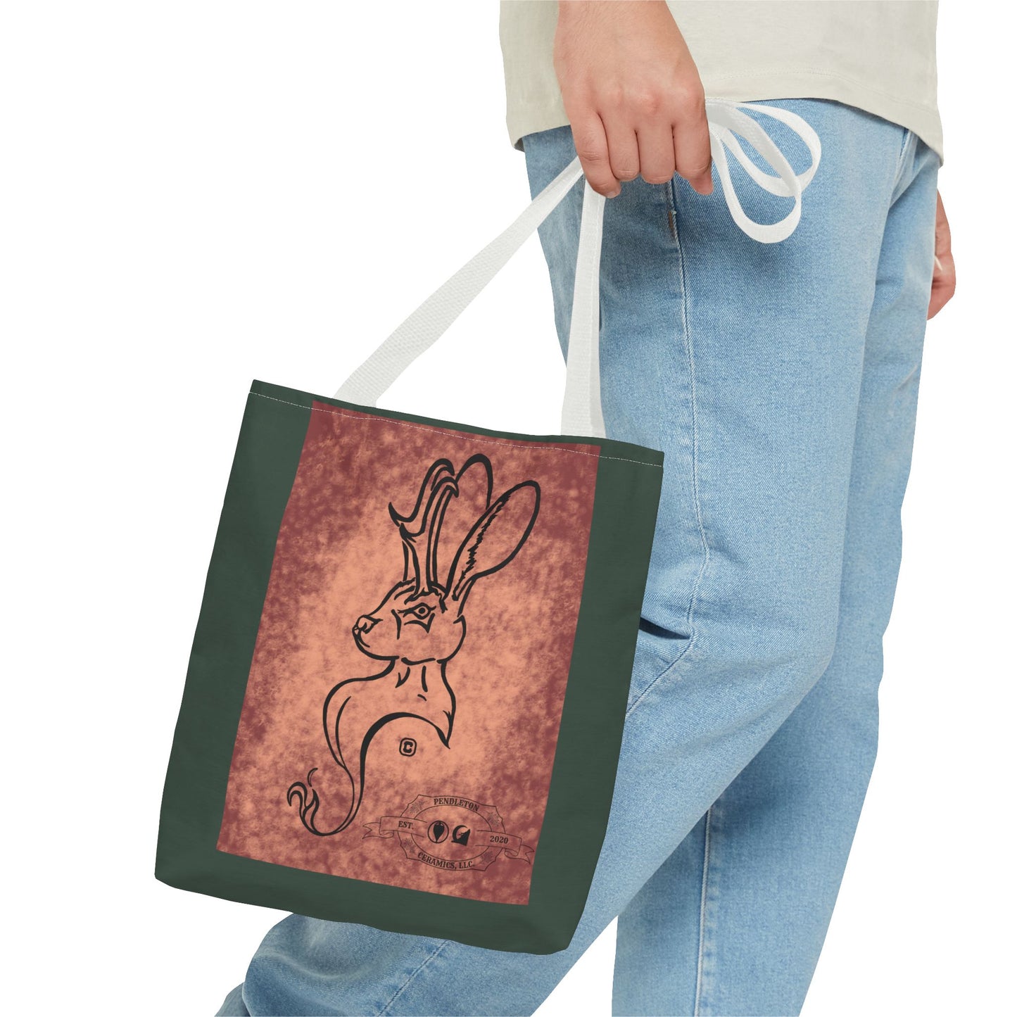 Dust Storm Jackalope Bust Drawing Tote Green Bag