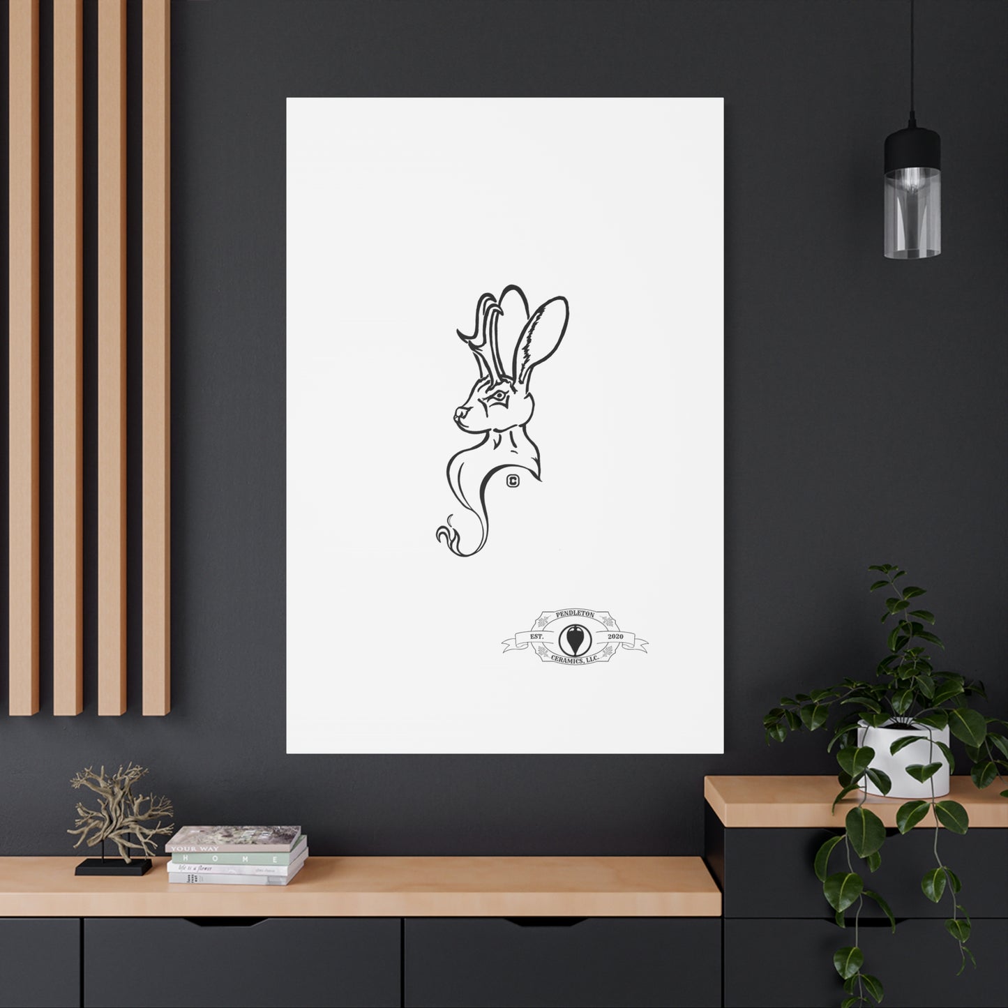 Jackalope Bust Drawing Art Stretched Canvas Wall Decor