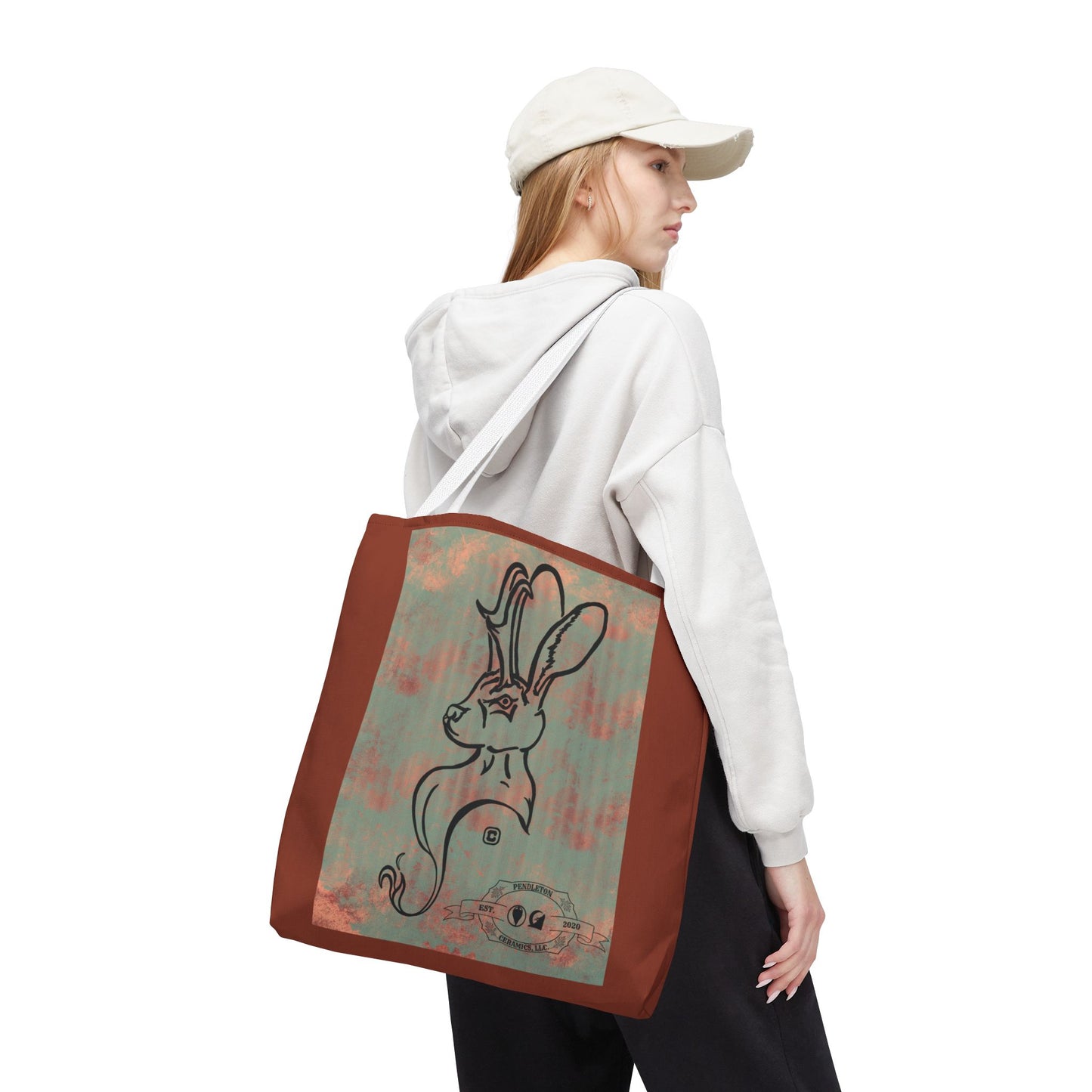Copper Metal Jackalope Bust Drawing Tote Brown Bag