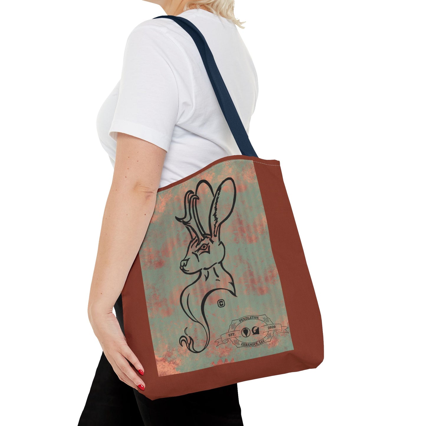 Copper Metal Jackalope Bust Drawing Tote Brown Bag