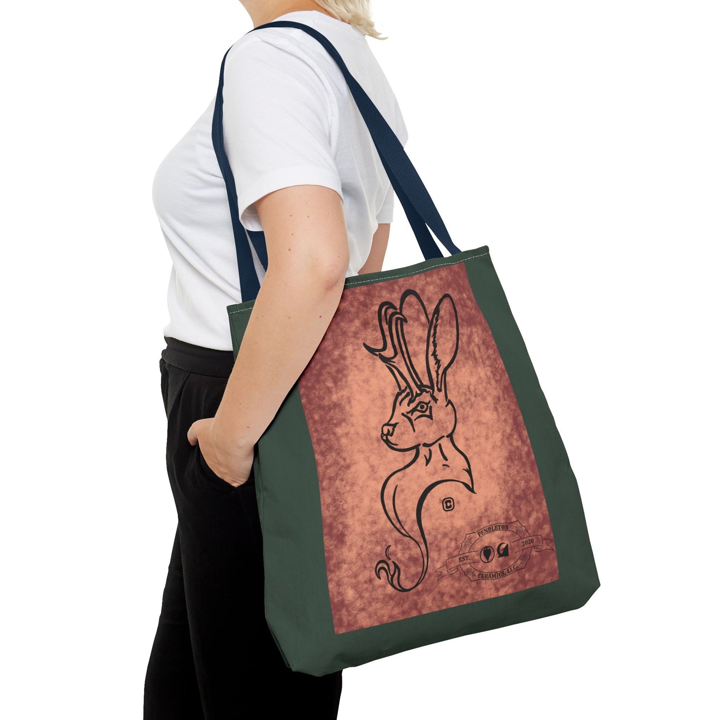 Dust Storm Jackalope Bust Drawing Tote Green Bag