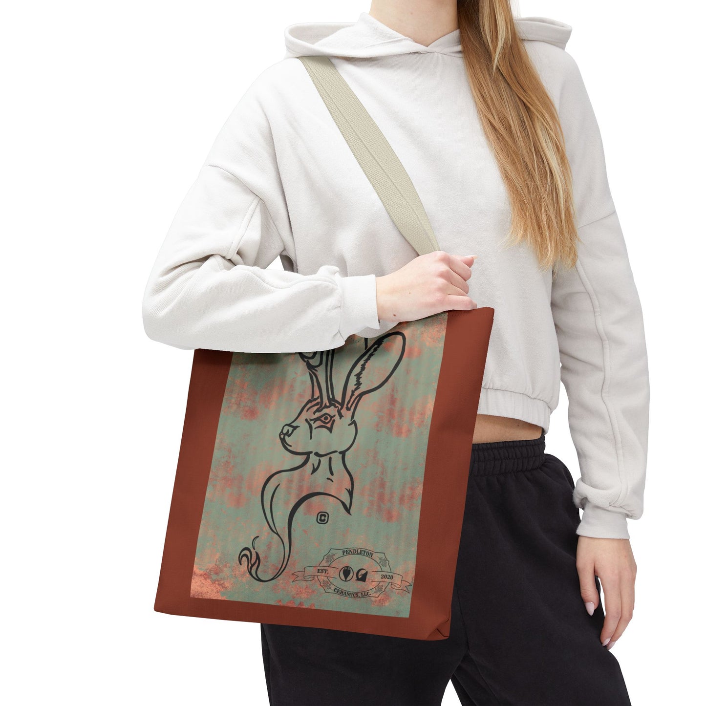 Copper Metal Jackalope Bust Drawing Tote Brown Bag
