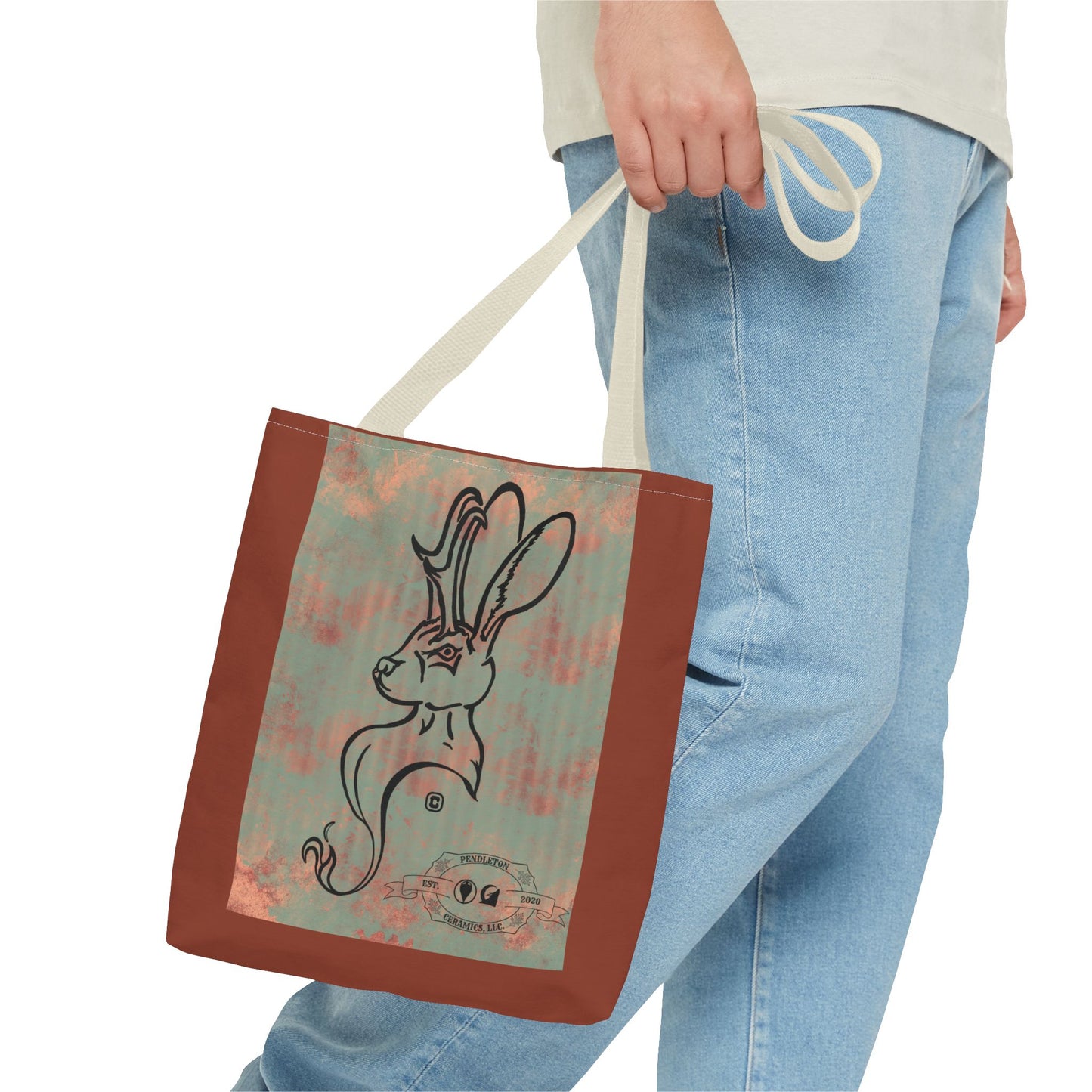Copper Metal Jackalope Bust Drawing Tote Brown Bag
