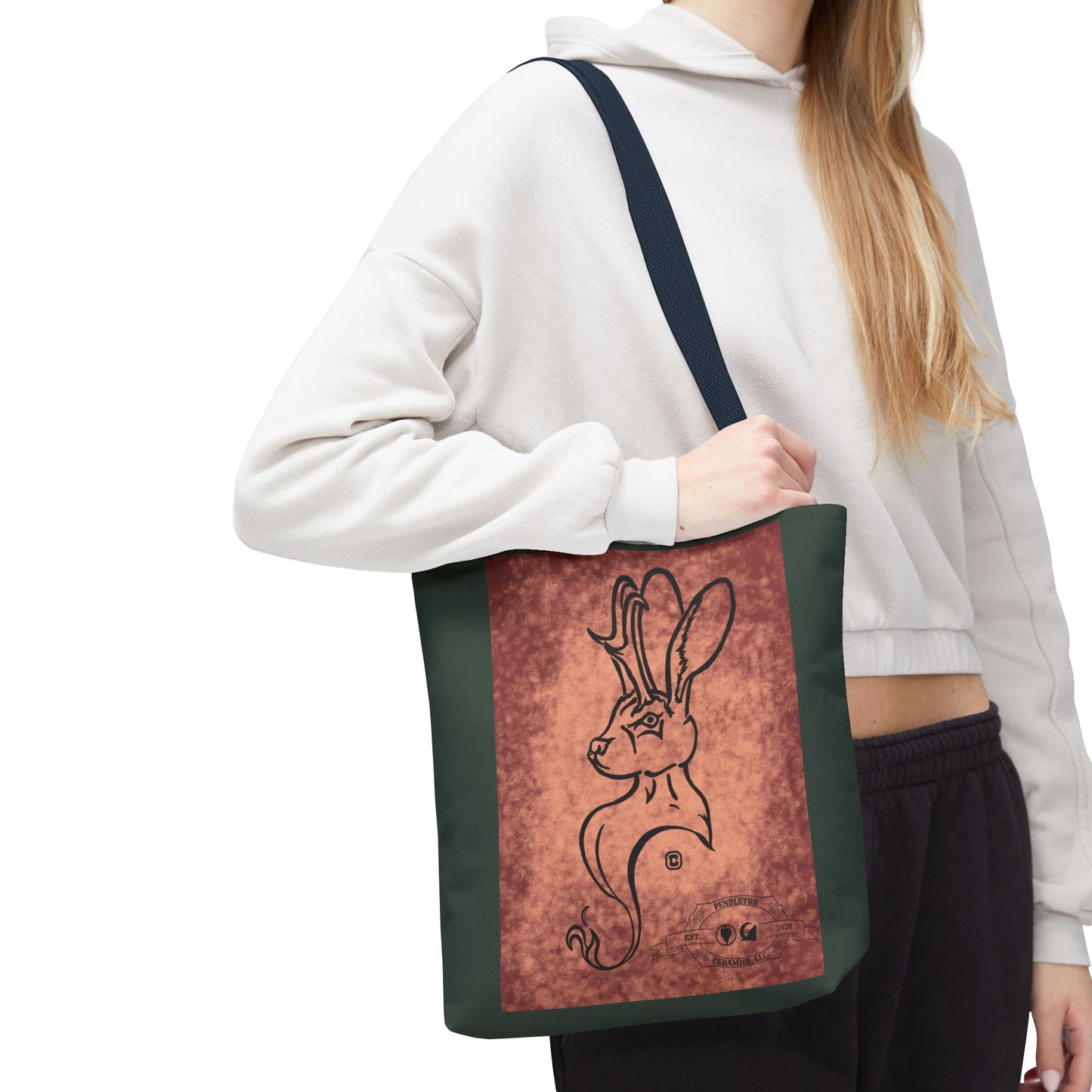 Dust Storm Jackalope Bust Drawing Tote Green Bag