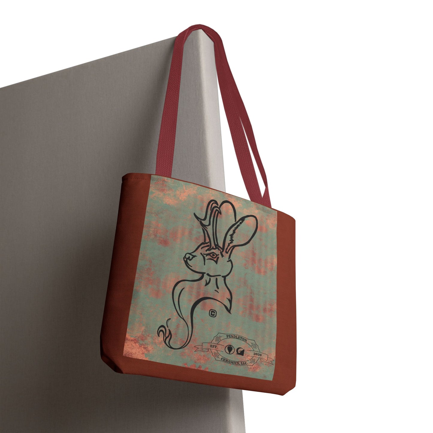 Copper Metal Jackalope Bust Drawing Tote Brown Bag