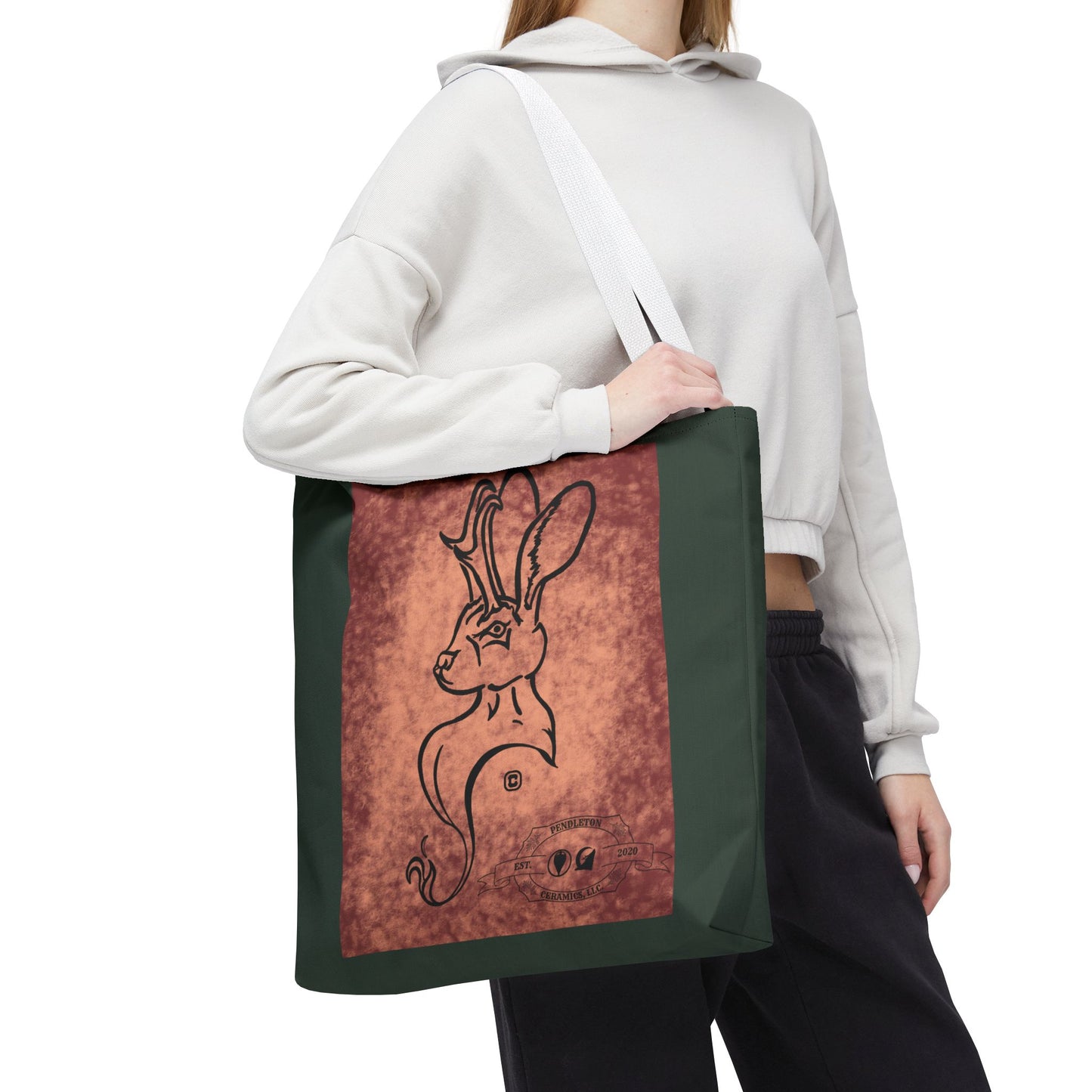 Dust Storm Jackalope Bust Drawing Tote Green Bag