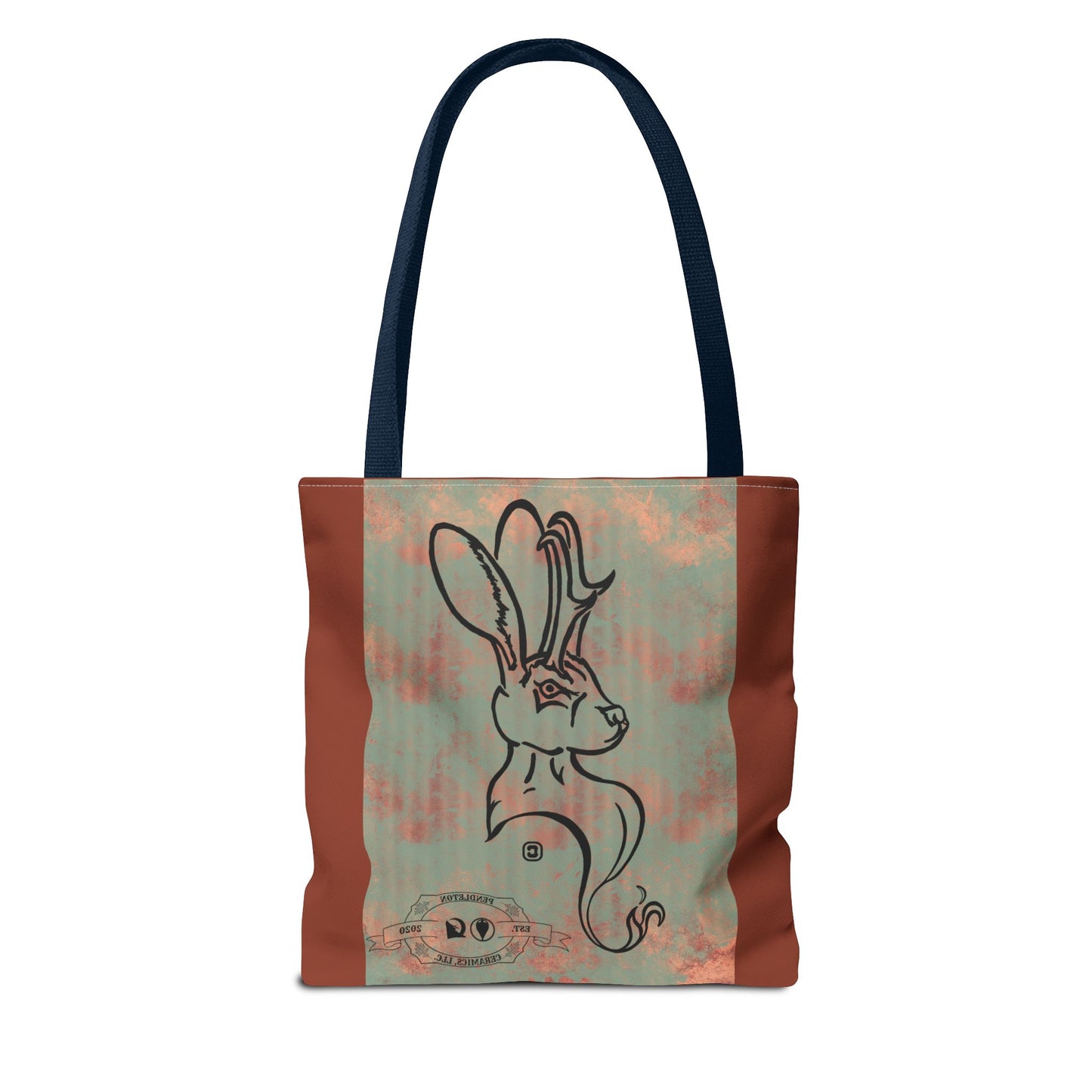 Copper Metal Jackalope Bust Drawing Tote Brown Bag