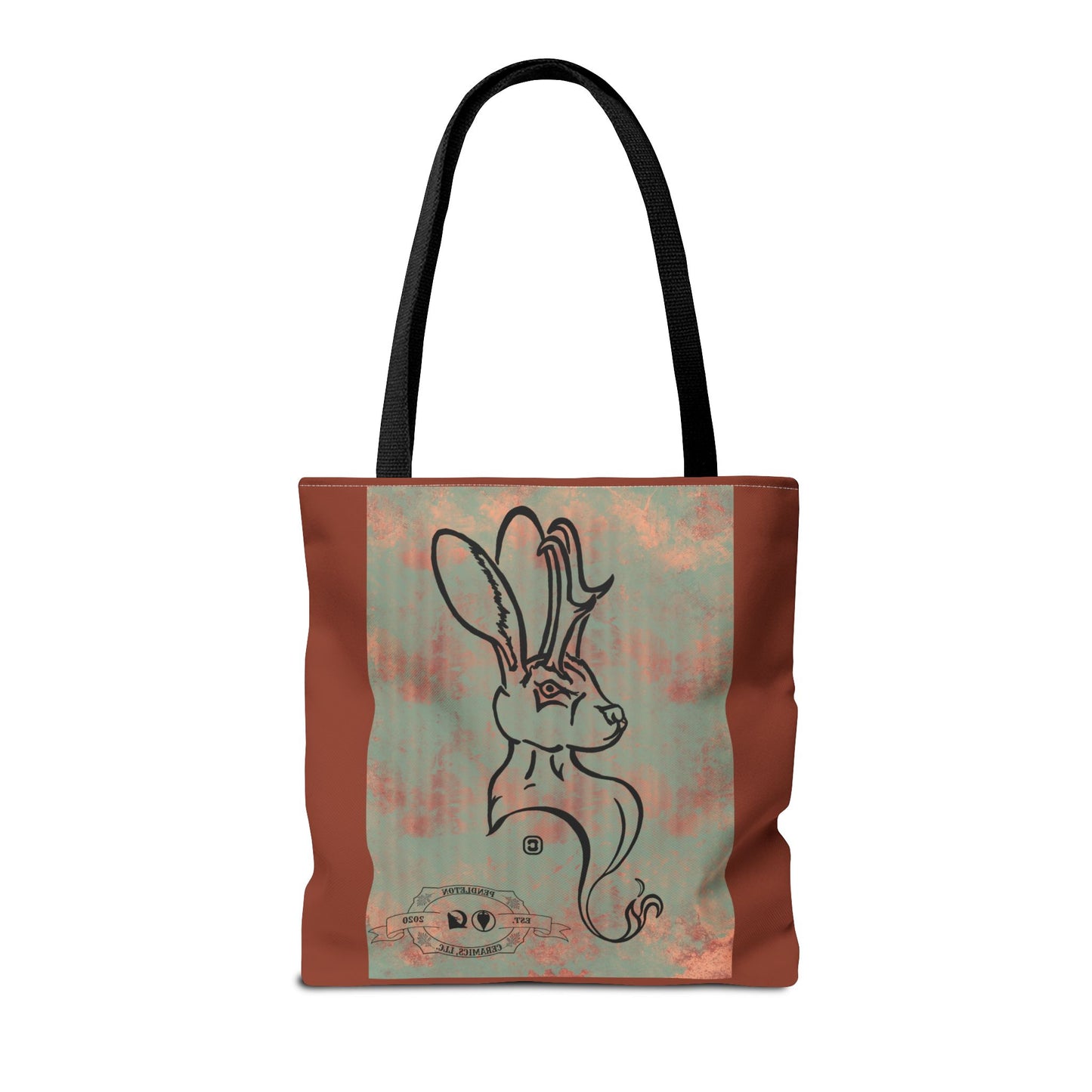 Copper Metal Jackalope Bust Drawing Tote Brown Bag