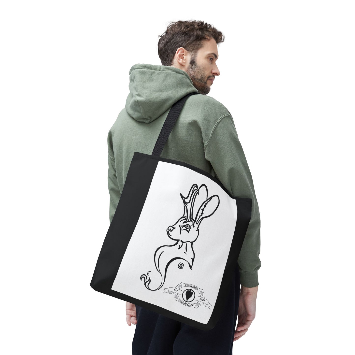 Jackalope Bust Drawing Tote Bag with Black Stripe